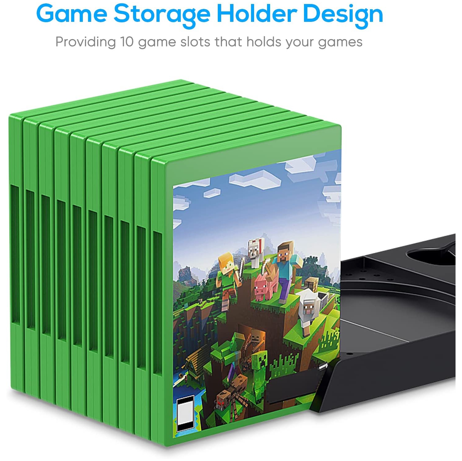 Vertical Stand for Xbox Series X/S with Cooling Fan, Charging Station Compatible with Xbox Series X/S with Controller Charger Dock and Game Rack