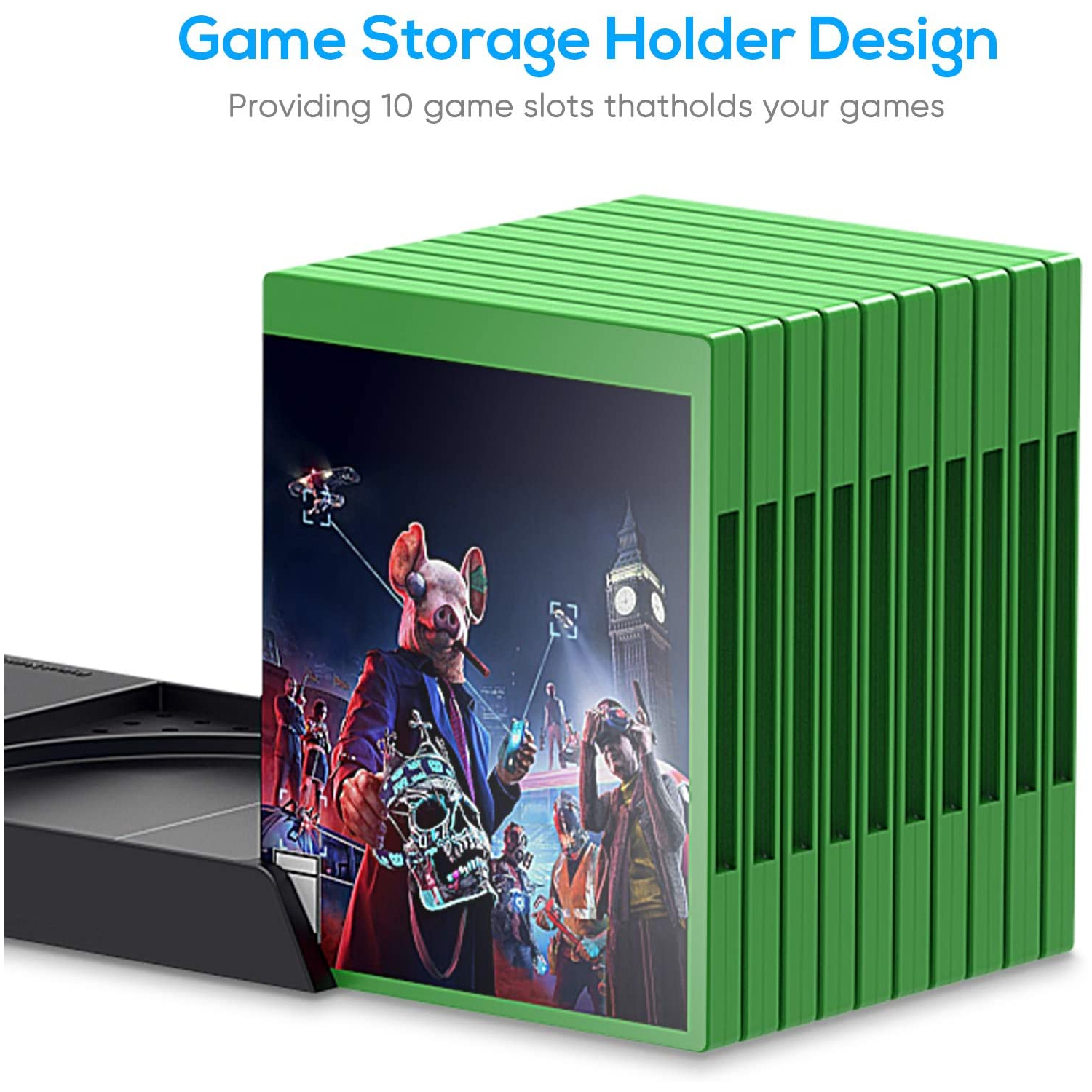 Vertical Cooling Stand Compatible with Xbox Series X with Cooling Fan, Cooling Station Dock with 10 Game Storage Organizer, Controller & Headphone