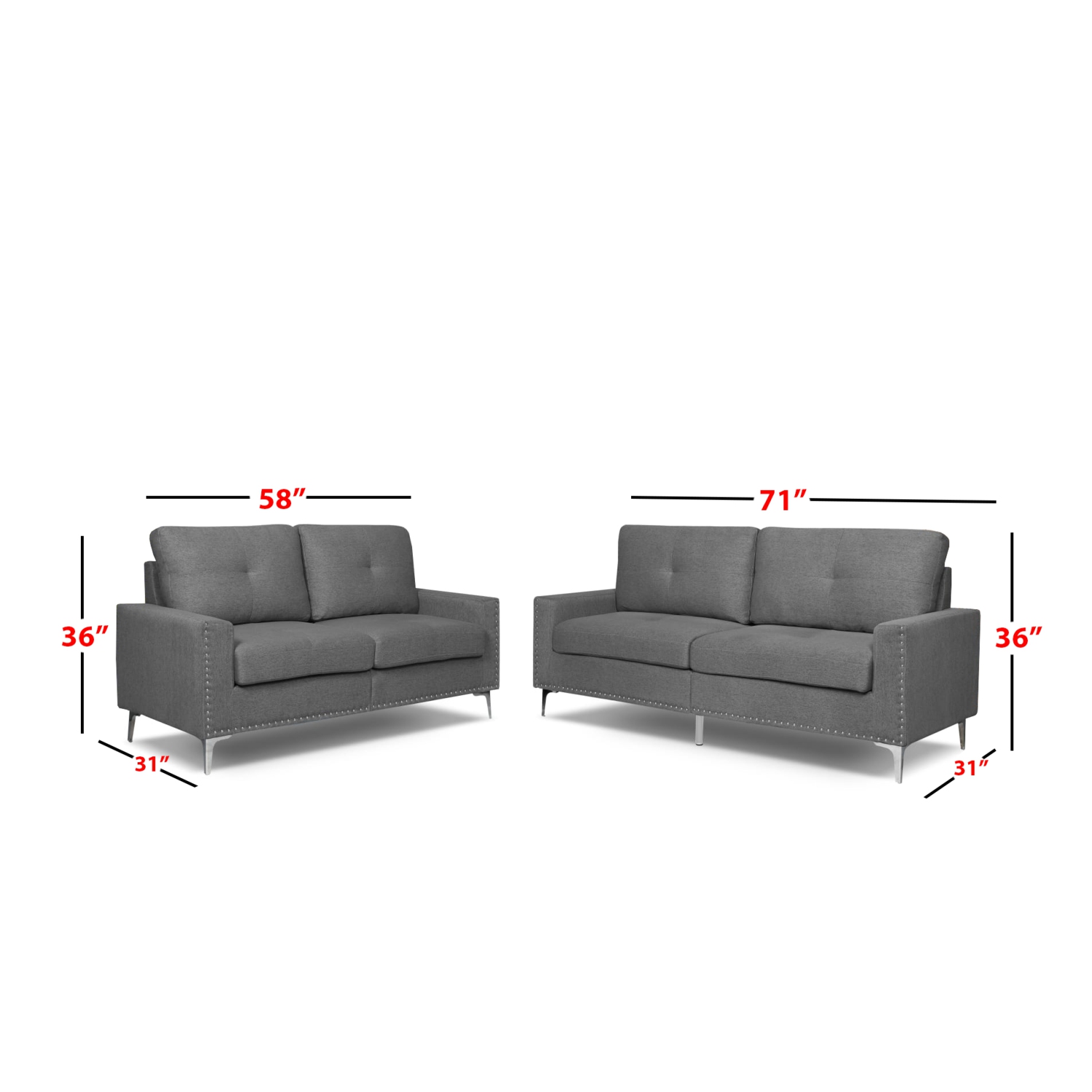 Ensemble de salon de 2 pièces Rita en tissu gris pâle