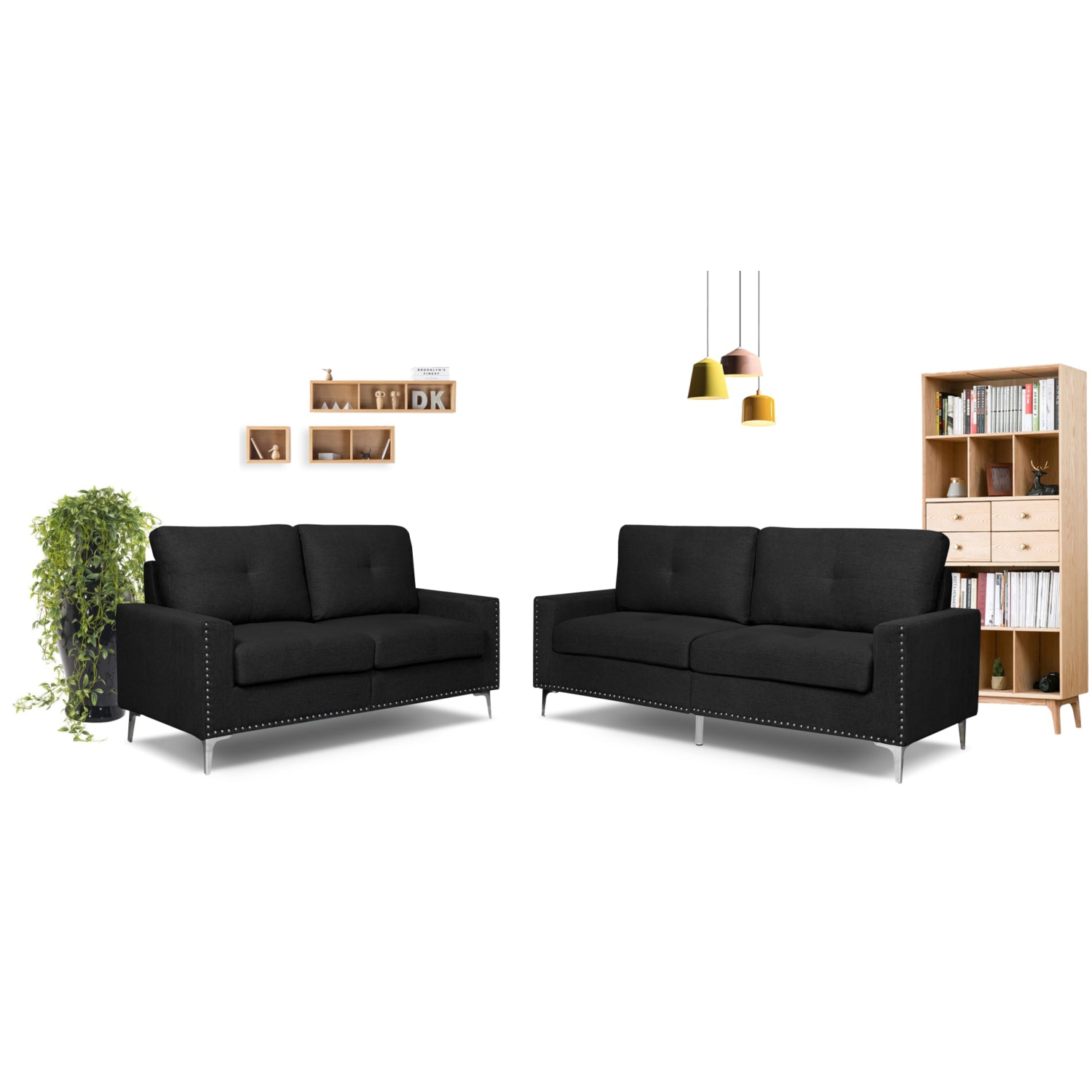 Ensemble de salon de 2 pièces Rita en tissu anthracite