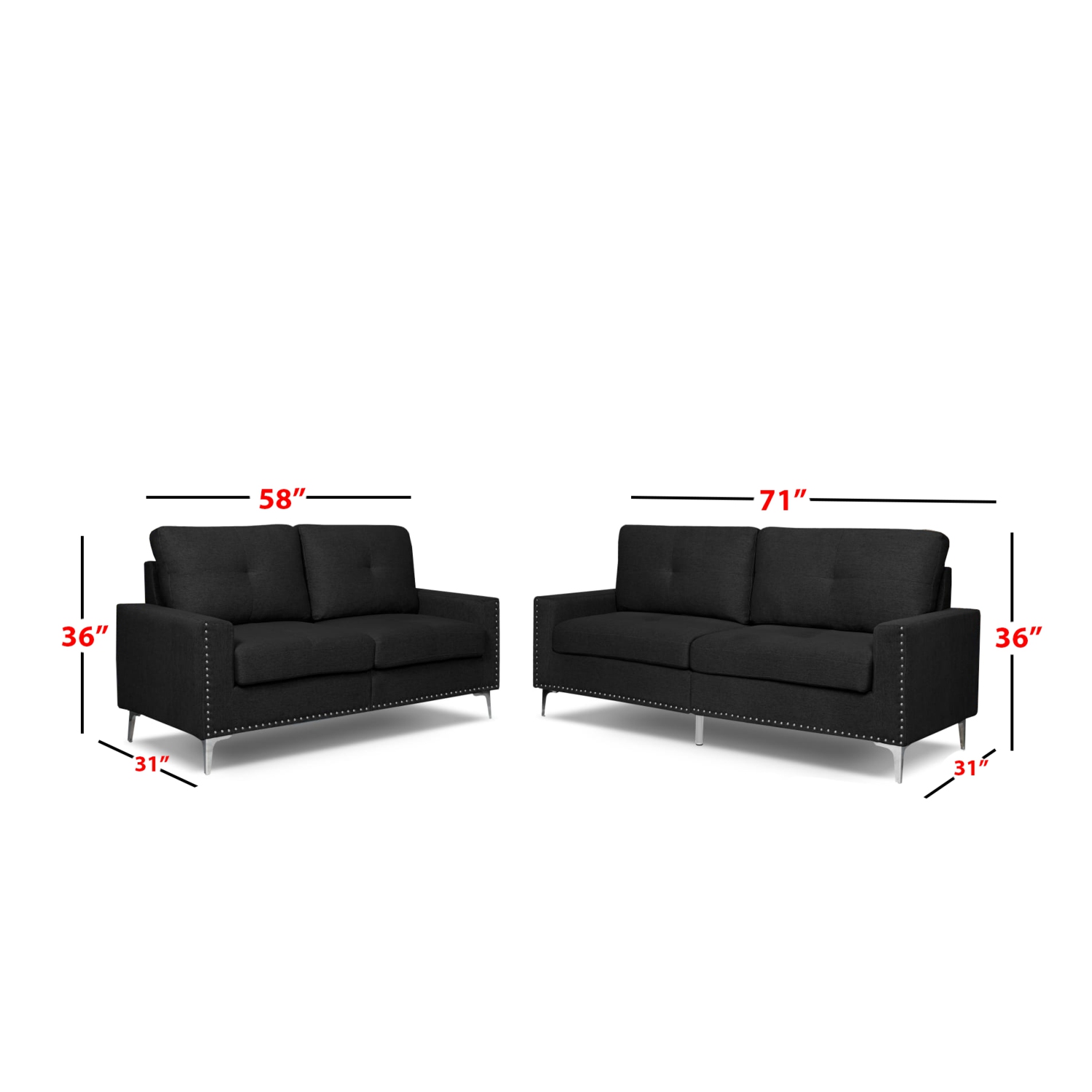 Ensemble de salon de 2 pièces Rita en tissu anthracite