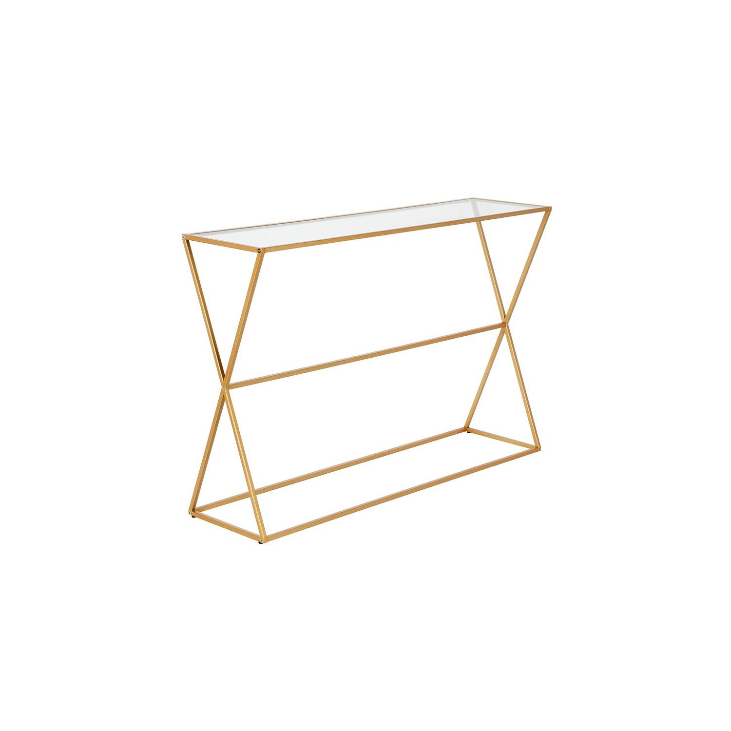 Henn&Hart 45" Brass Finish Metal/Glass Console Table