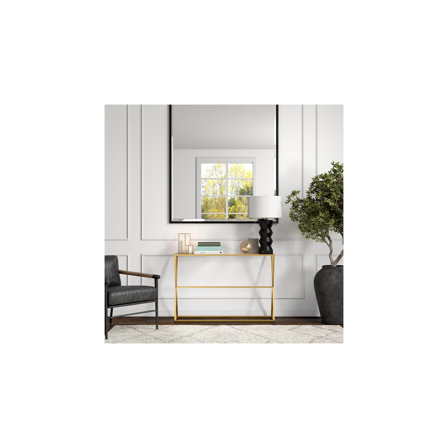 Henn&Hart 45" Brass Finish Metal/Glass Console Table