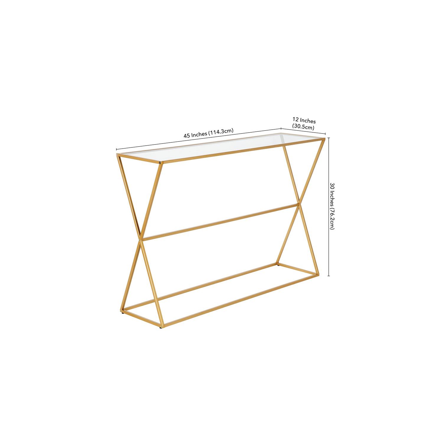 Henn&Hart 45" Brass Finish Metal/Glass Console Table