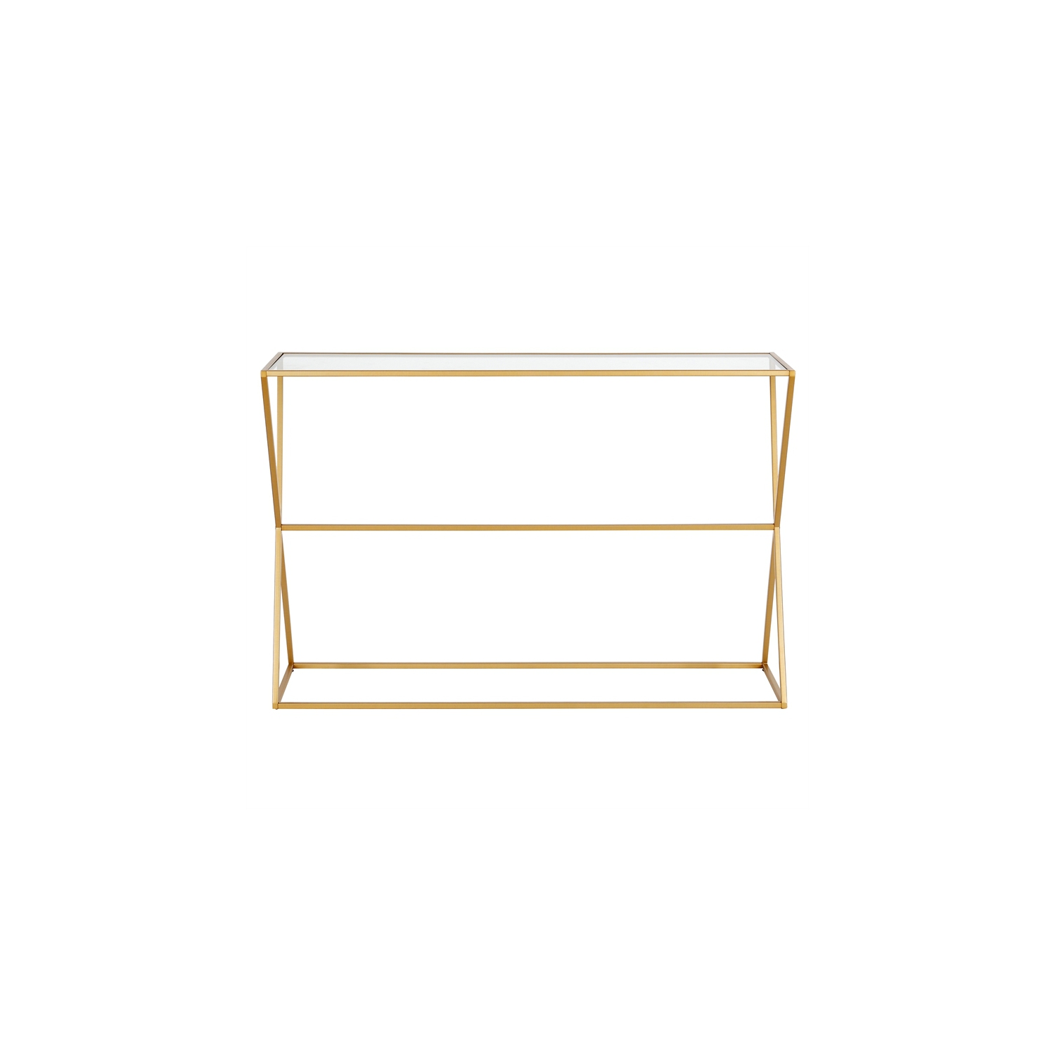 Henn&Hart 45" Brass Finish Metal/Glass Console Table