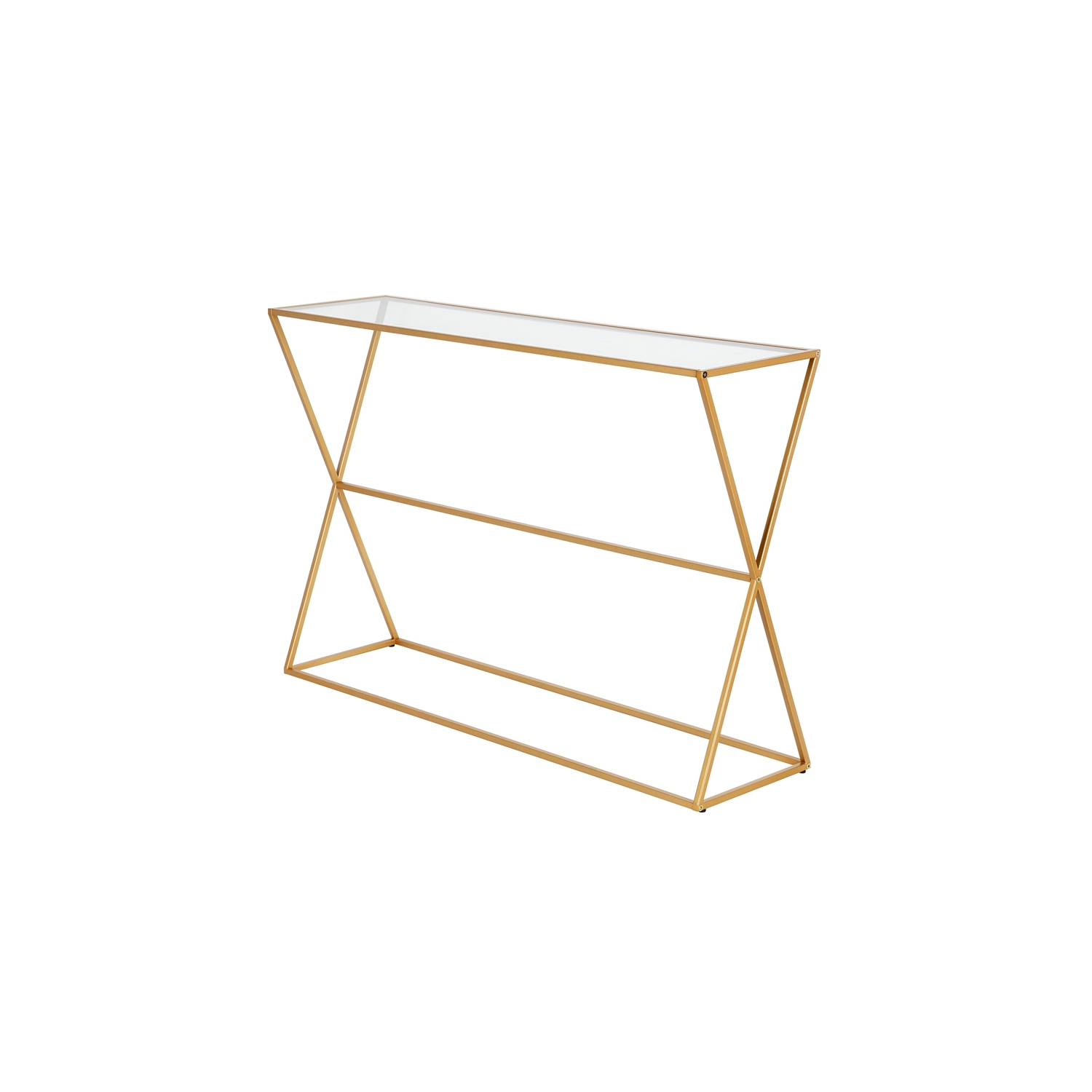 Henn&Hart 45" Brass Finish Metal/Glass Console Table