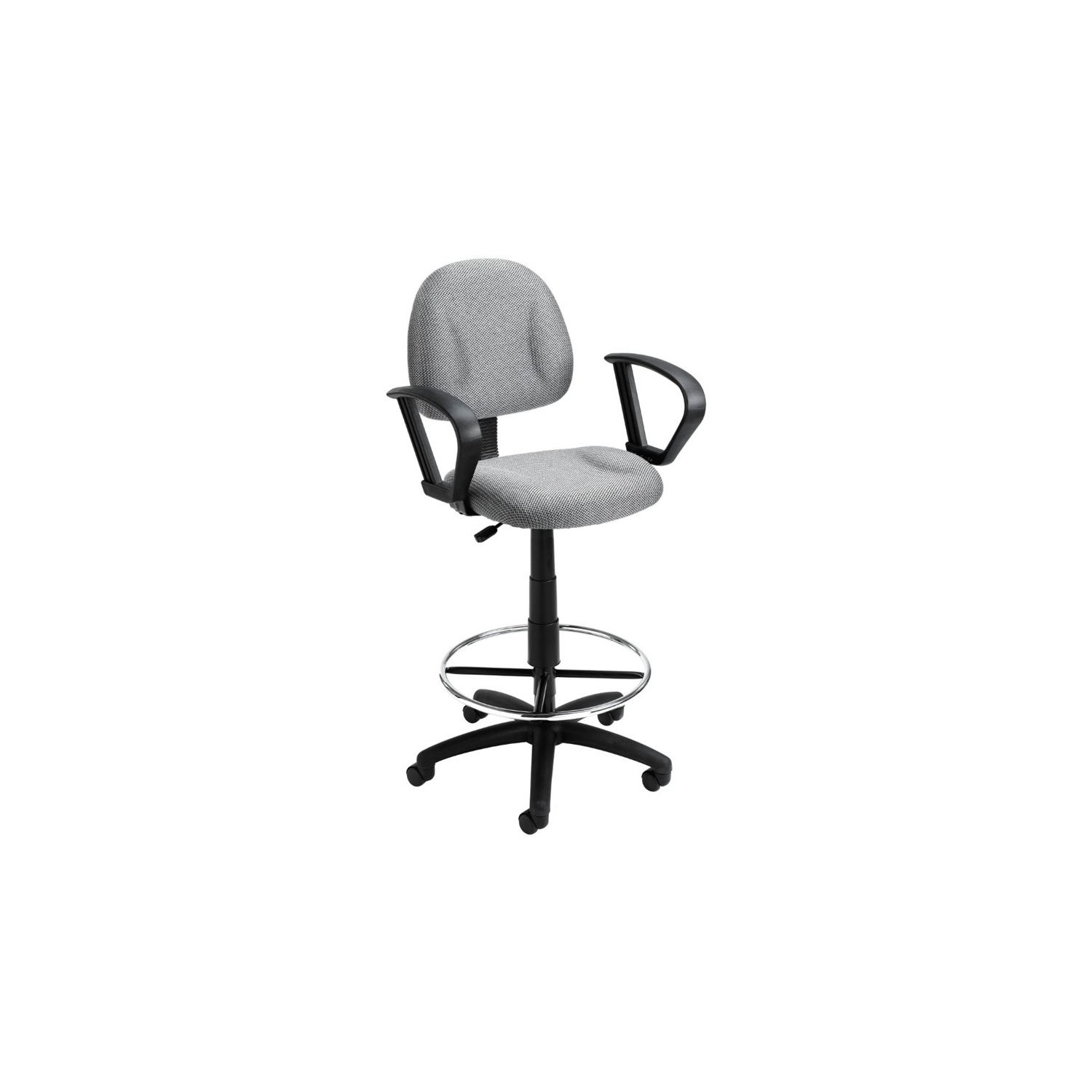 Boss Office Contoured Comfort Fabric Drafting Stool with Loop Arms in Gray
