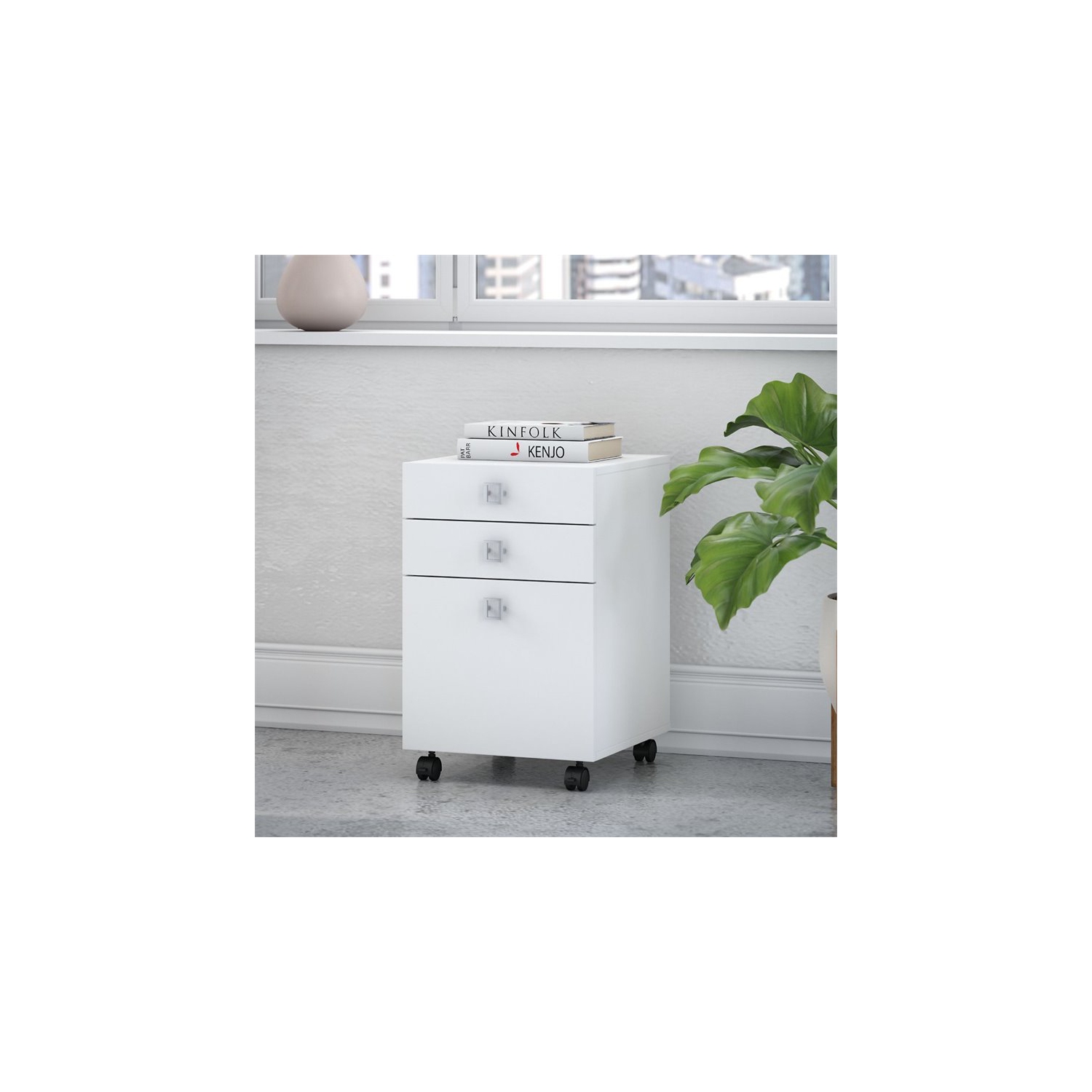 Echo 3 Drawer Mobile File Cabinet in Pure White - Engineered Wood