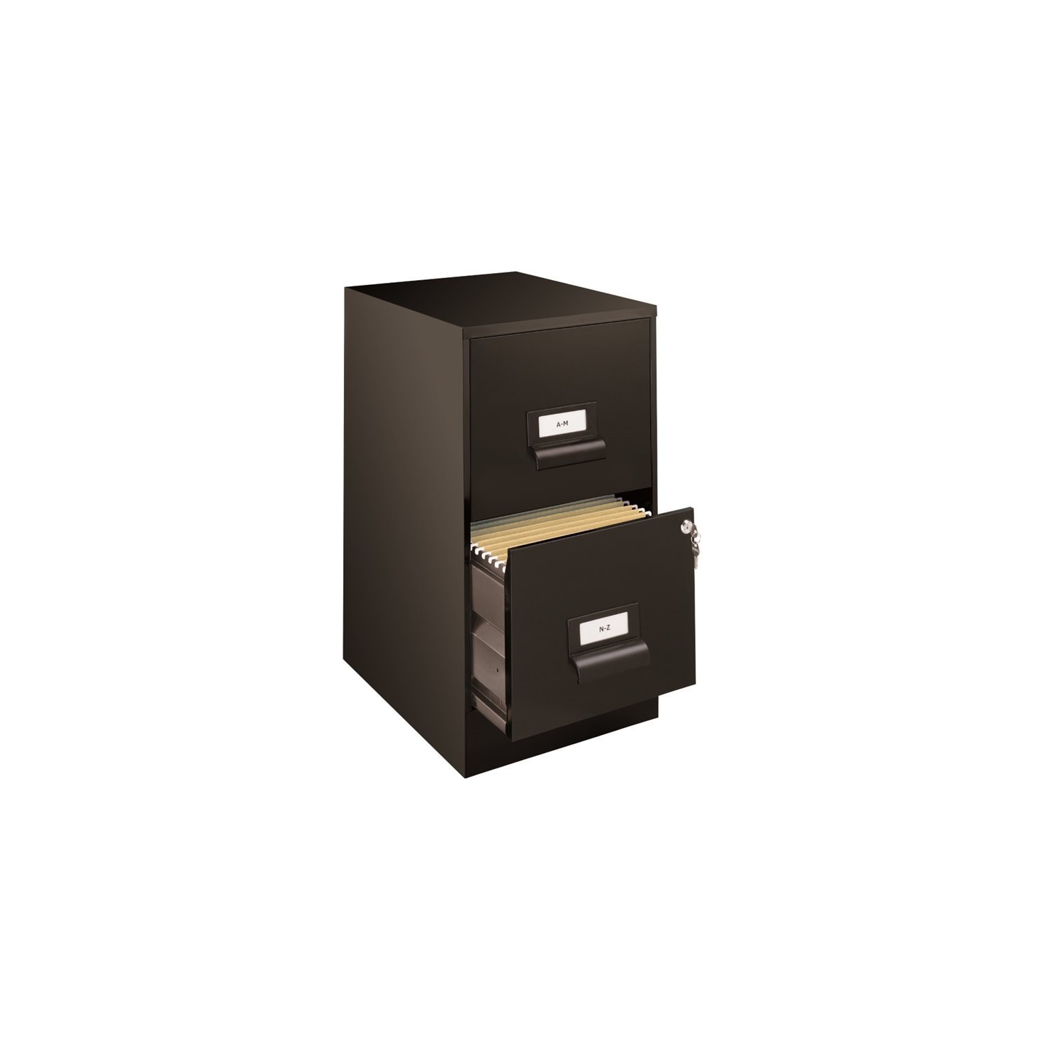 18" Deep 2 Drawer File Cabinet in Black with Finger Pull Handles