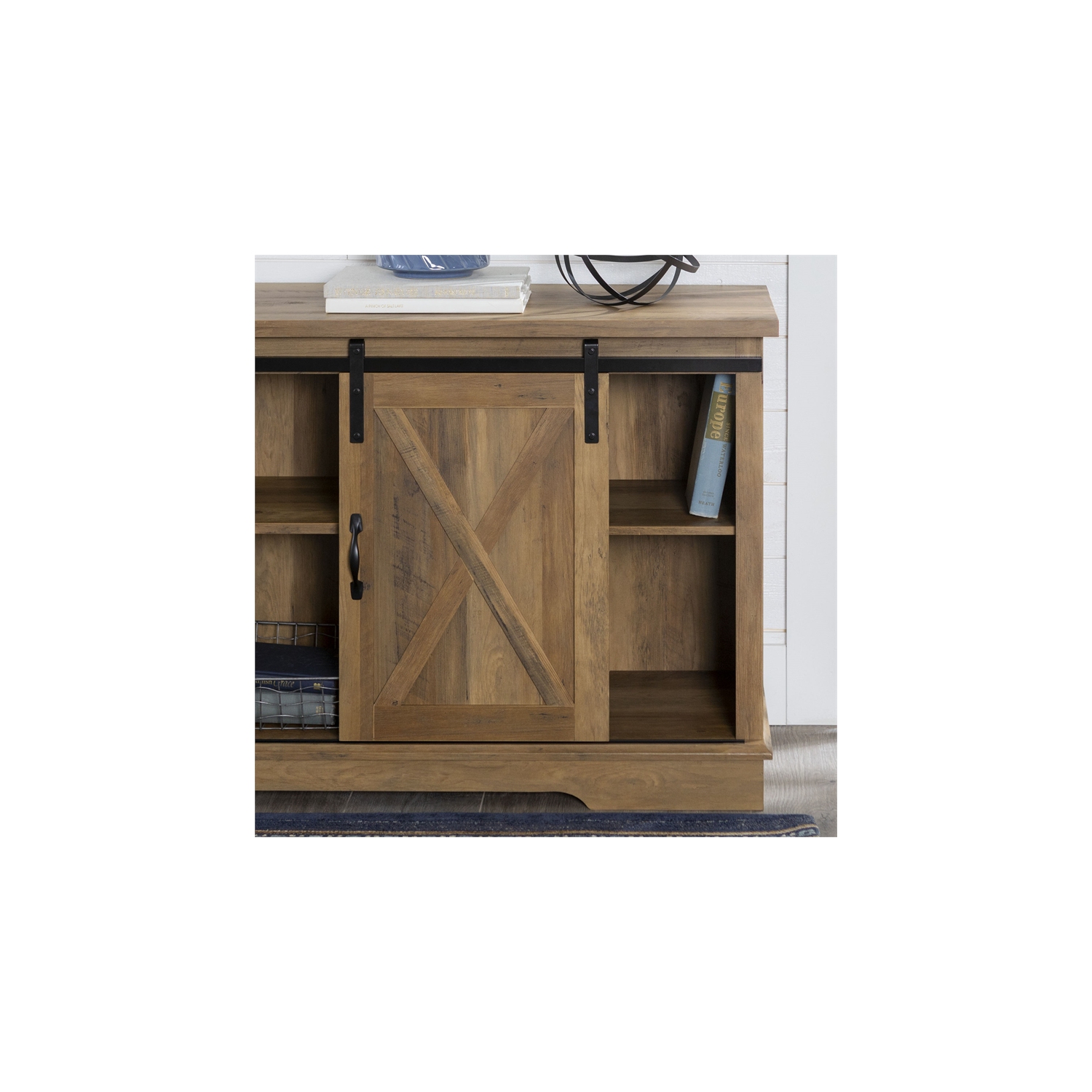 Pemberly Row 58" Sliding Door TV Console in Barnwood