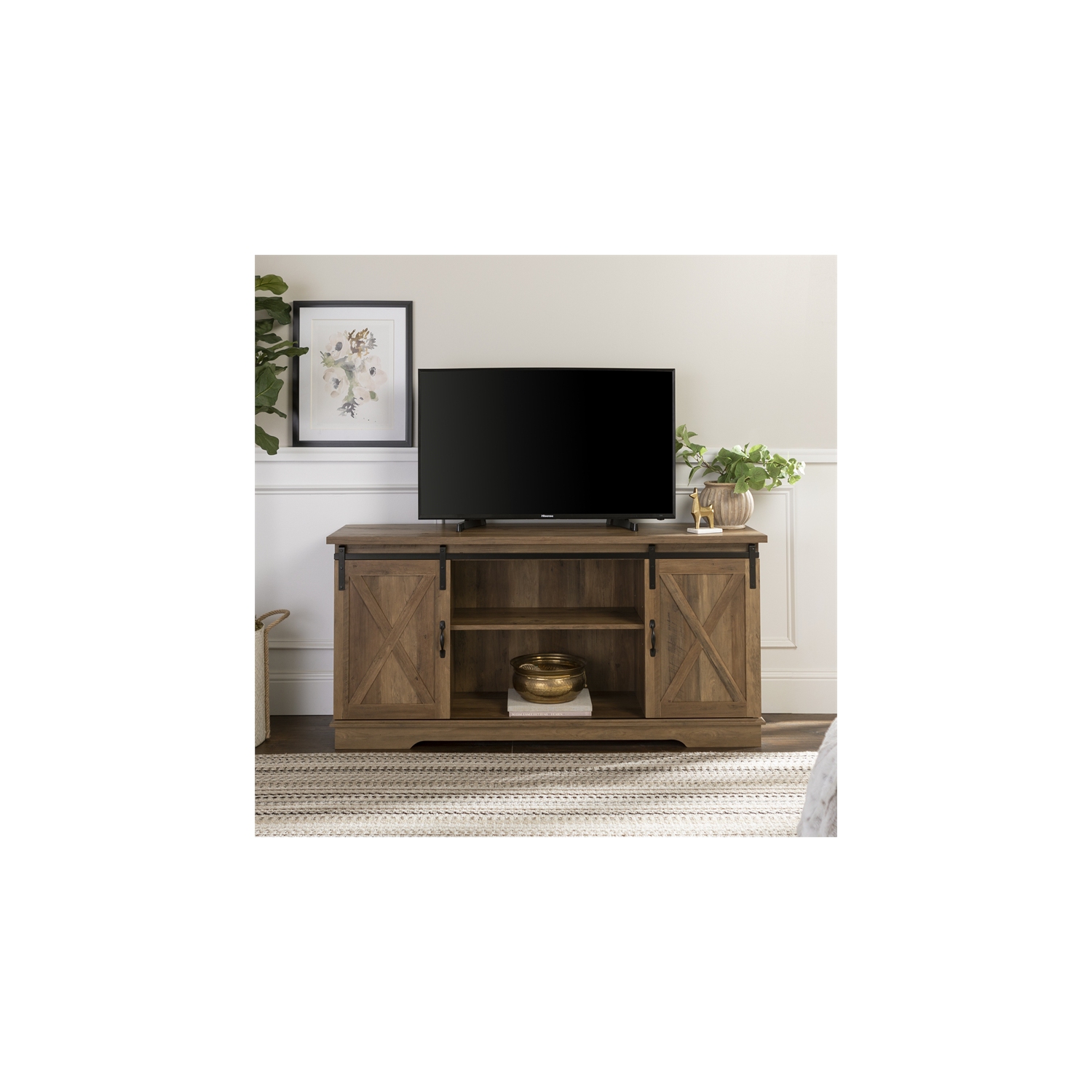 Pemberly Row 58" Sliding Door TV Console in Barnwood