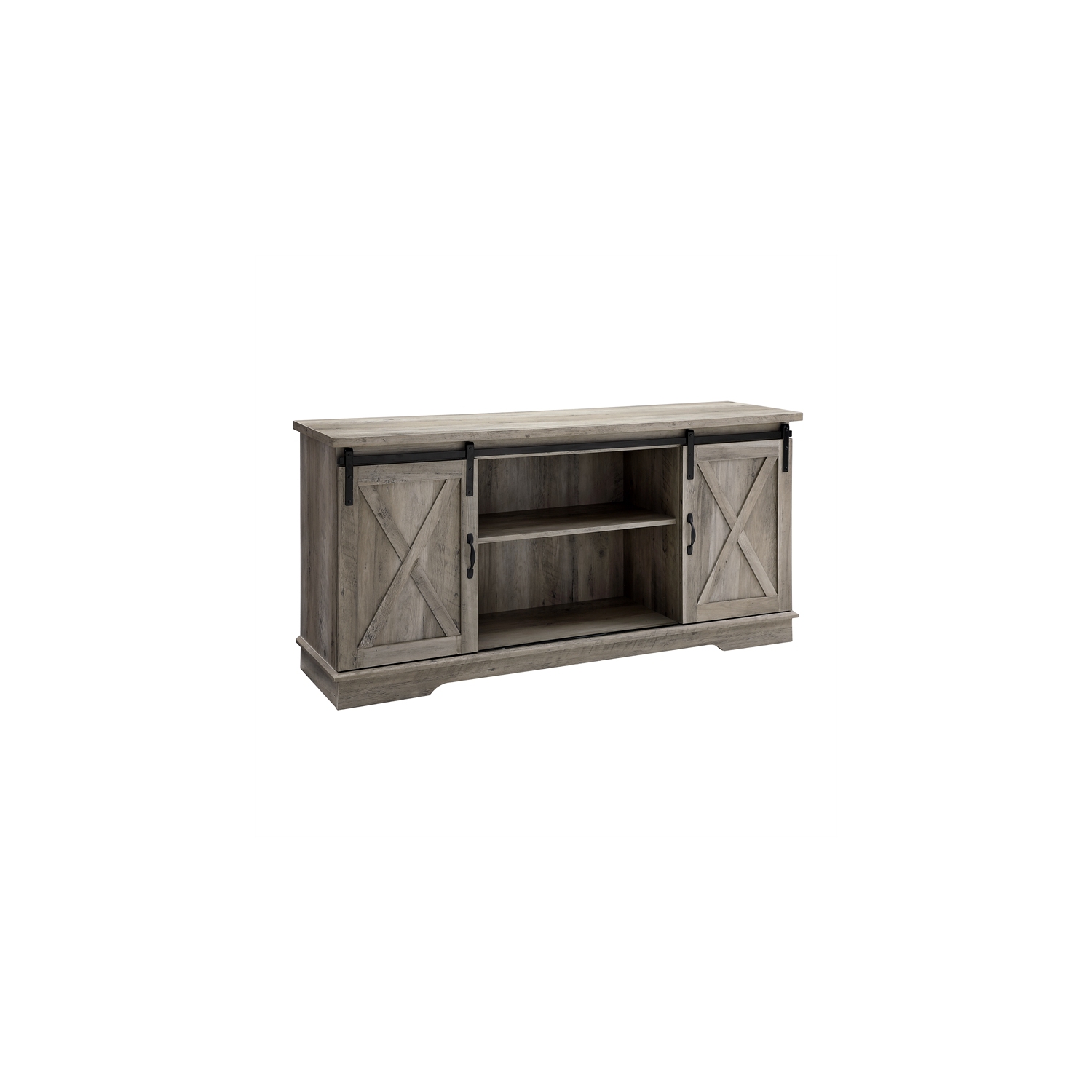 Pemberly Row 58" Sliding Door TV Stand in Gray Wash