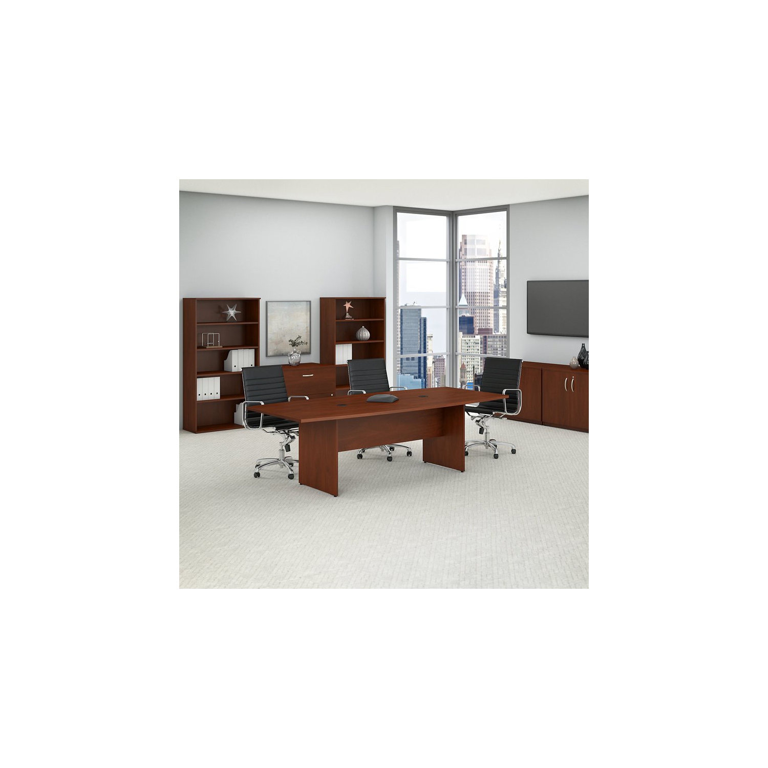 Bush Business Furniture 96W Boat Shaped Conference Table in Cherry
