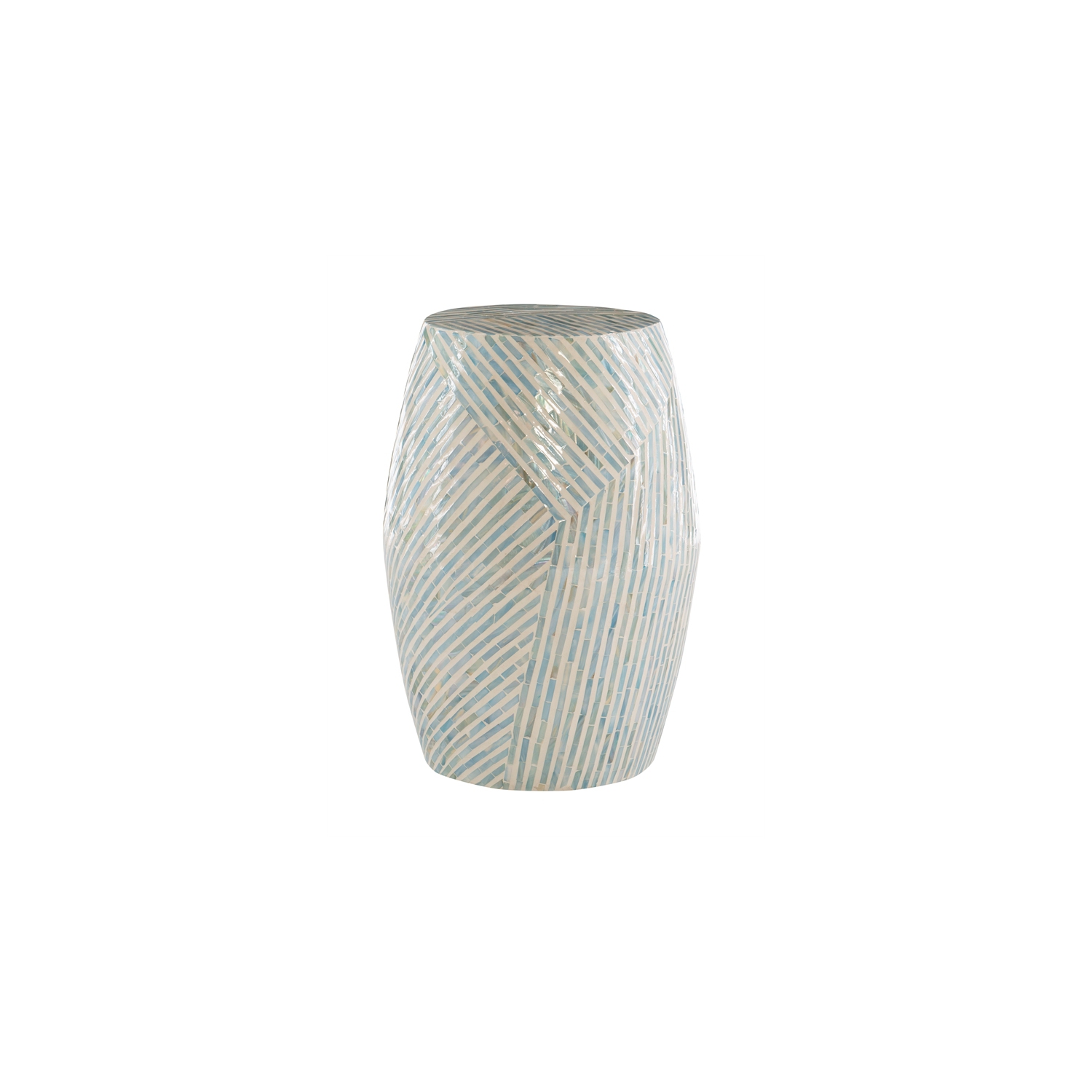Linon Westly Mosaic Capiz Wood Drum Table in Light Blue
