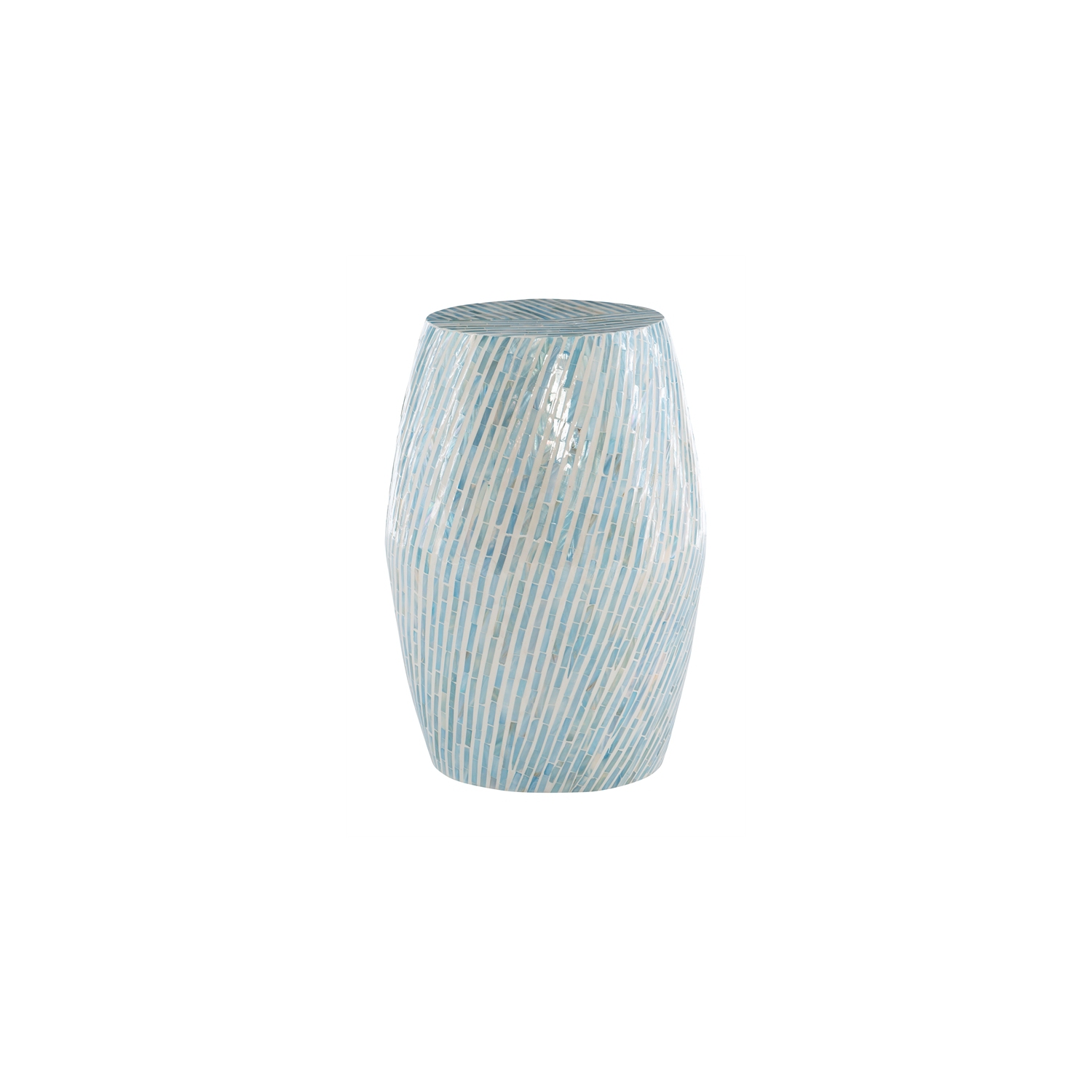 Linon Westly Mosaic Capiz Wood Drum Table in Light Blue