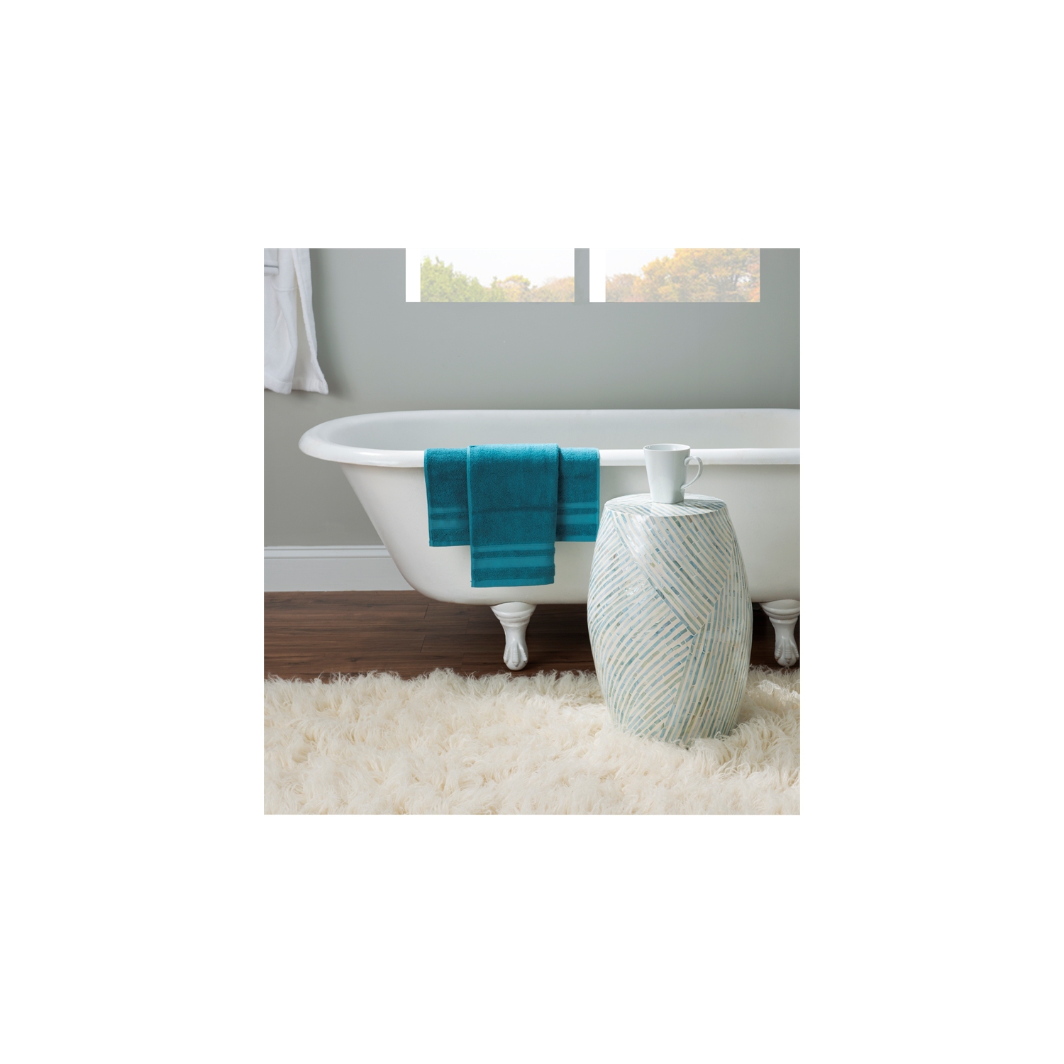 Linon Westly Mosaic Capiz Wood Drum Table in Light Blue