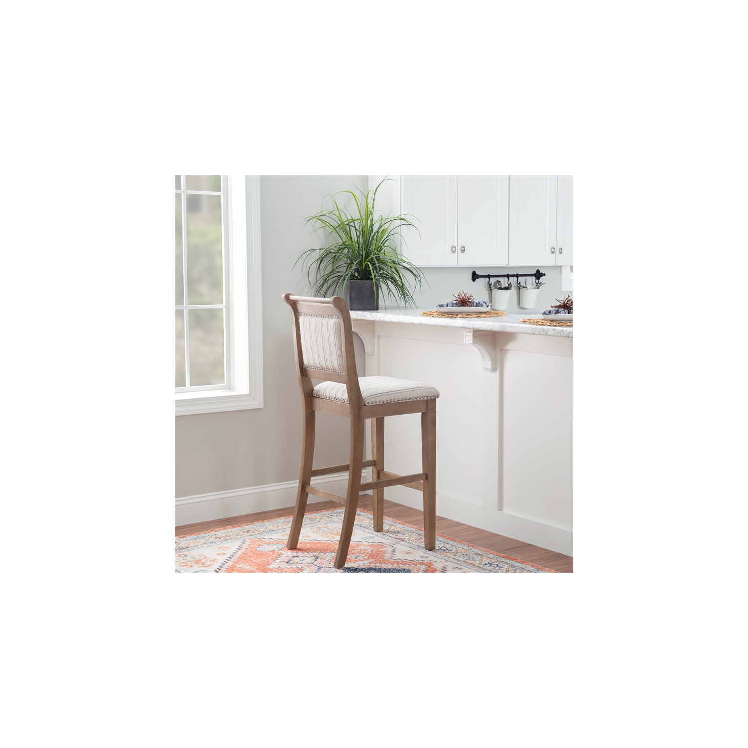 Linon Kendall Wood 30" Bar Stool in Rustic Brown