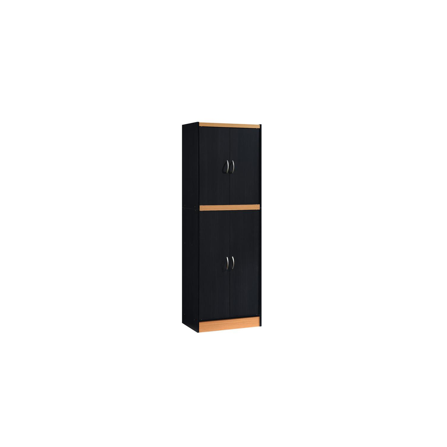 Hodedah 4 Door Kitchen Pantry with 4 Shelves 5 Compartments in Black-Beige Wood