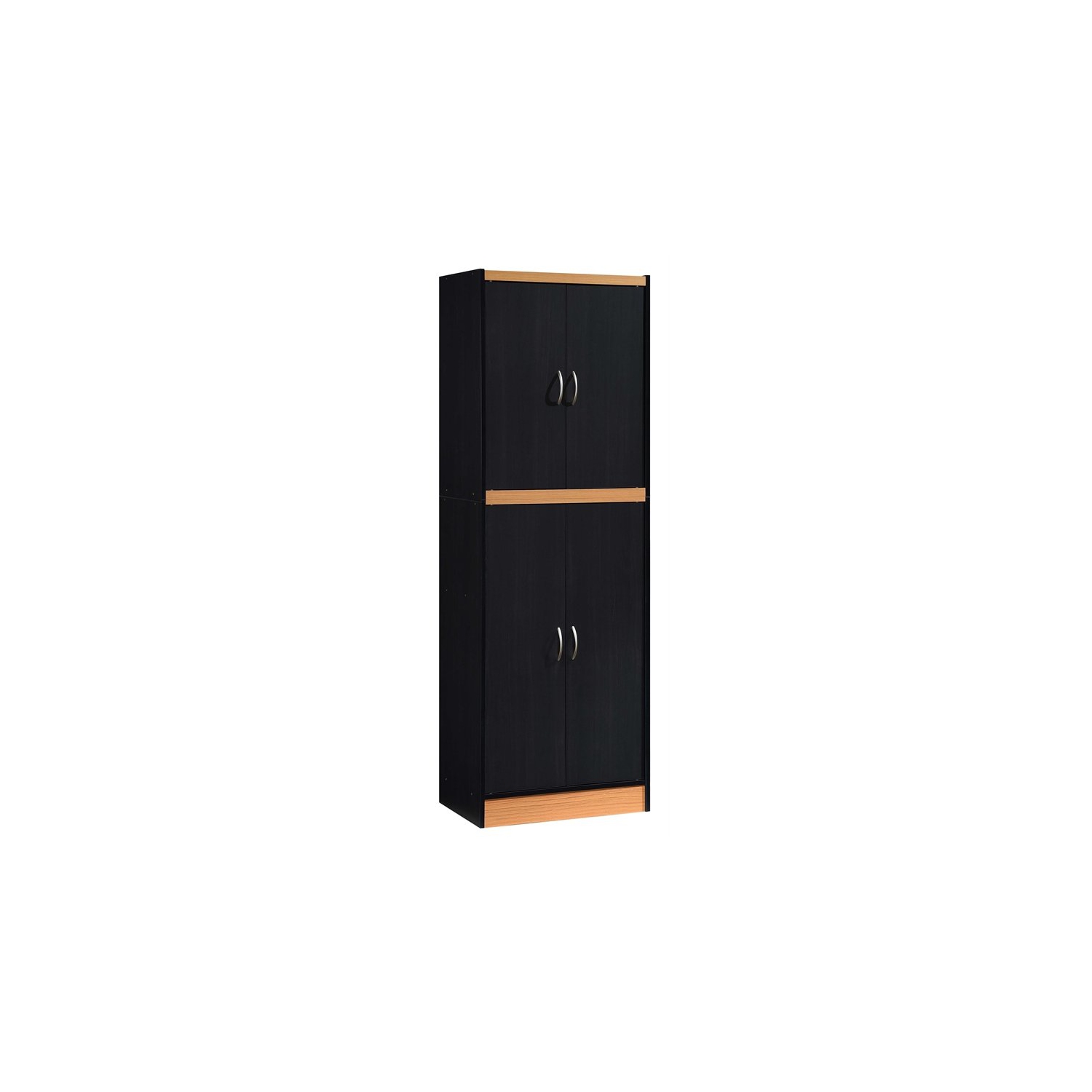 Hodedah 4 Door Kitchen Pantry with 4 Shelves 5 Compartments in Black-Beige Wood