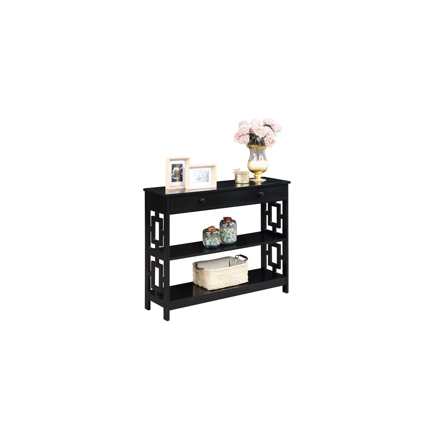 Pemberly Row Contemporary One-Drawer Console Table in Black Wood Finish