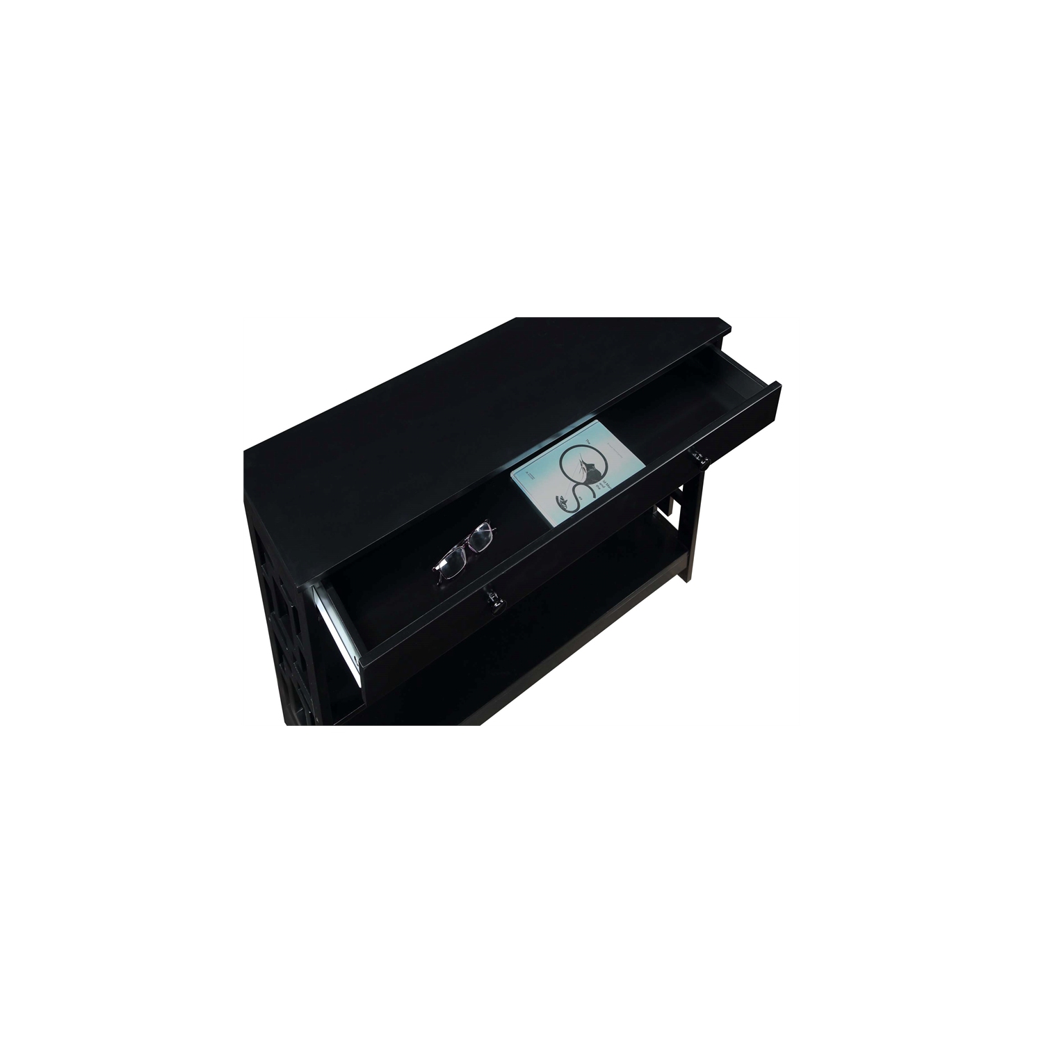 Pemberly Row Contemporary One-Drawer Console Table in Black Wood Finish