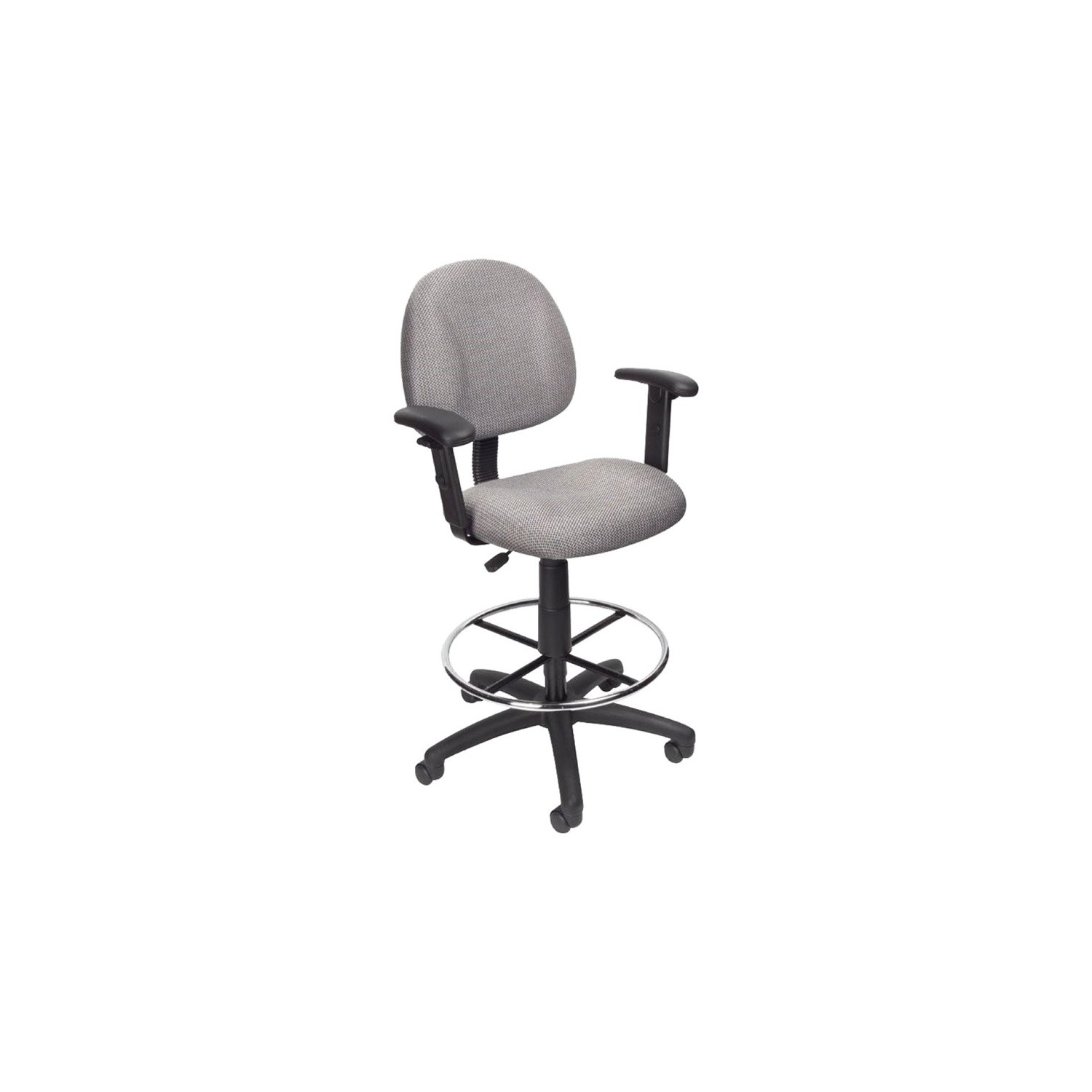 Boss Office Contoured Comfort Rolling Fabric Drafting Stool with Arms in Gray
