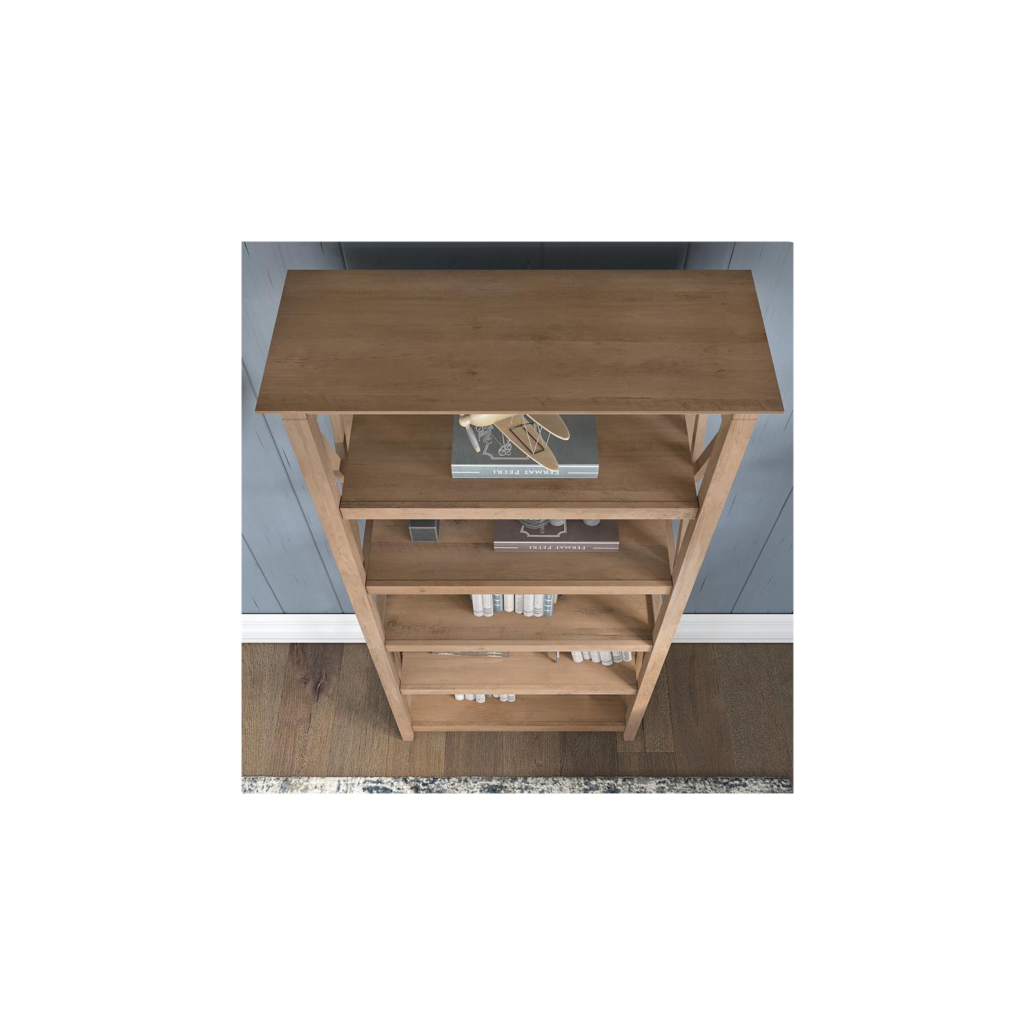 Bowery Hill Coastal Tall 5 Shelf Bookcase in Reclaimed Pine - Engineered Wood