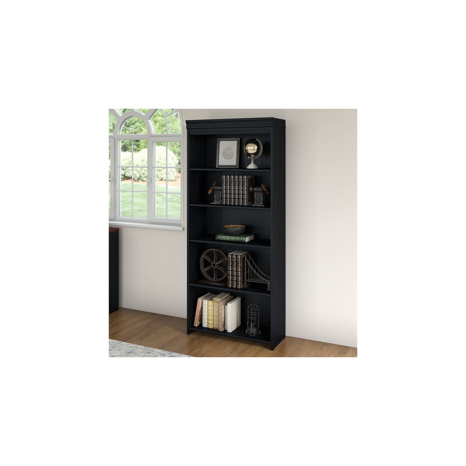 Bowery Hill 5 Shelf Bookcase in Antique Black - Engineered wood