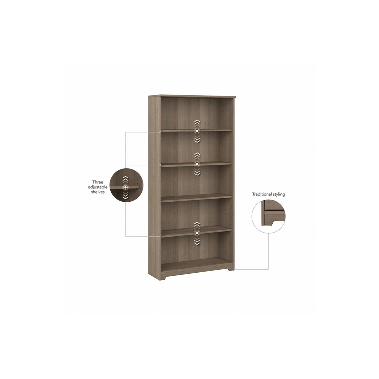 Bush Business Furniture – Bibliothèque à 5 tablettes Cabot gris cendré - Bois d'ingénierie