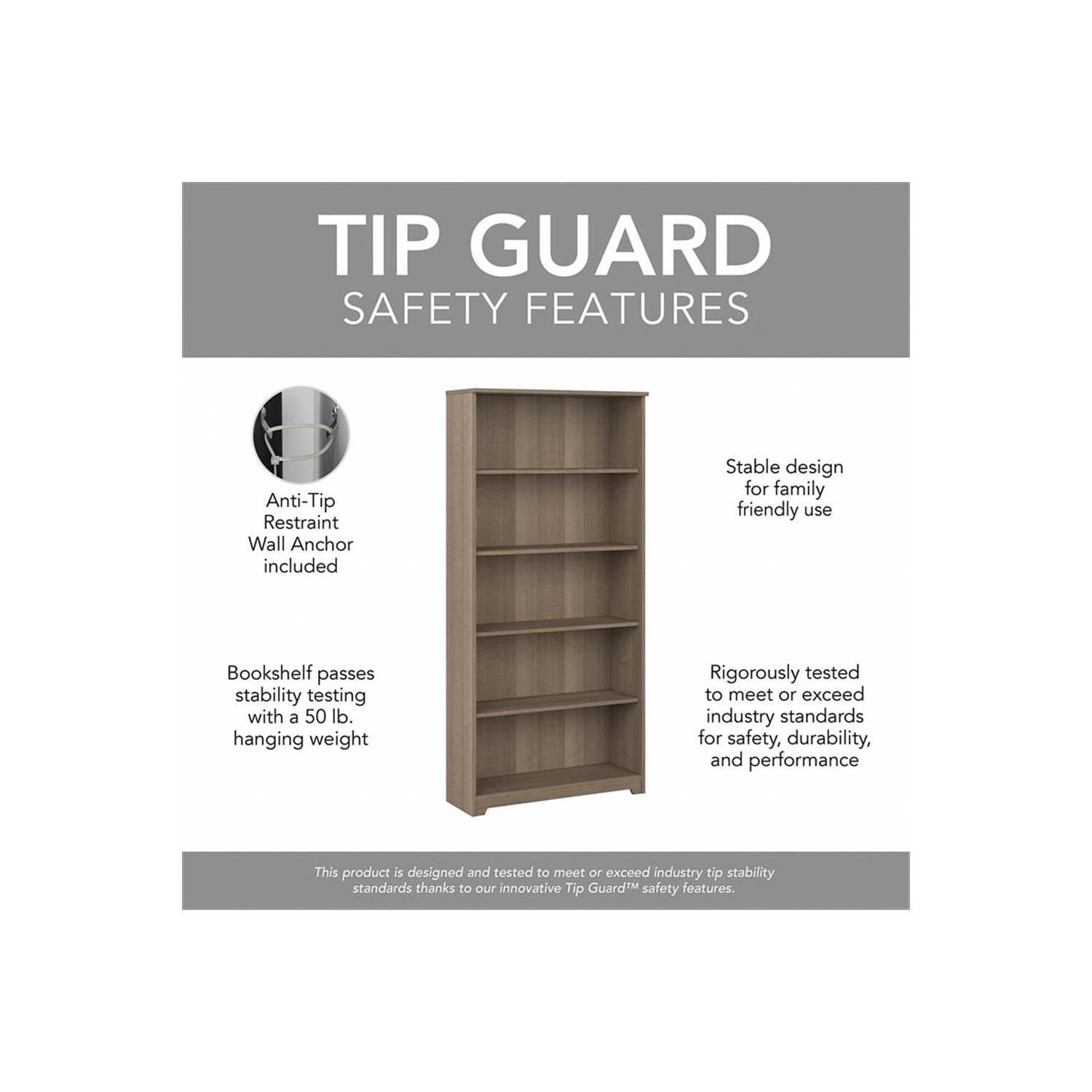 Bush Business Furniture – Bibliothèque à 5 tablettes Cabot gris cendré - Bois d'ingénierie