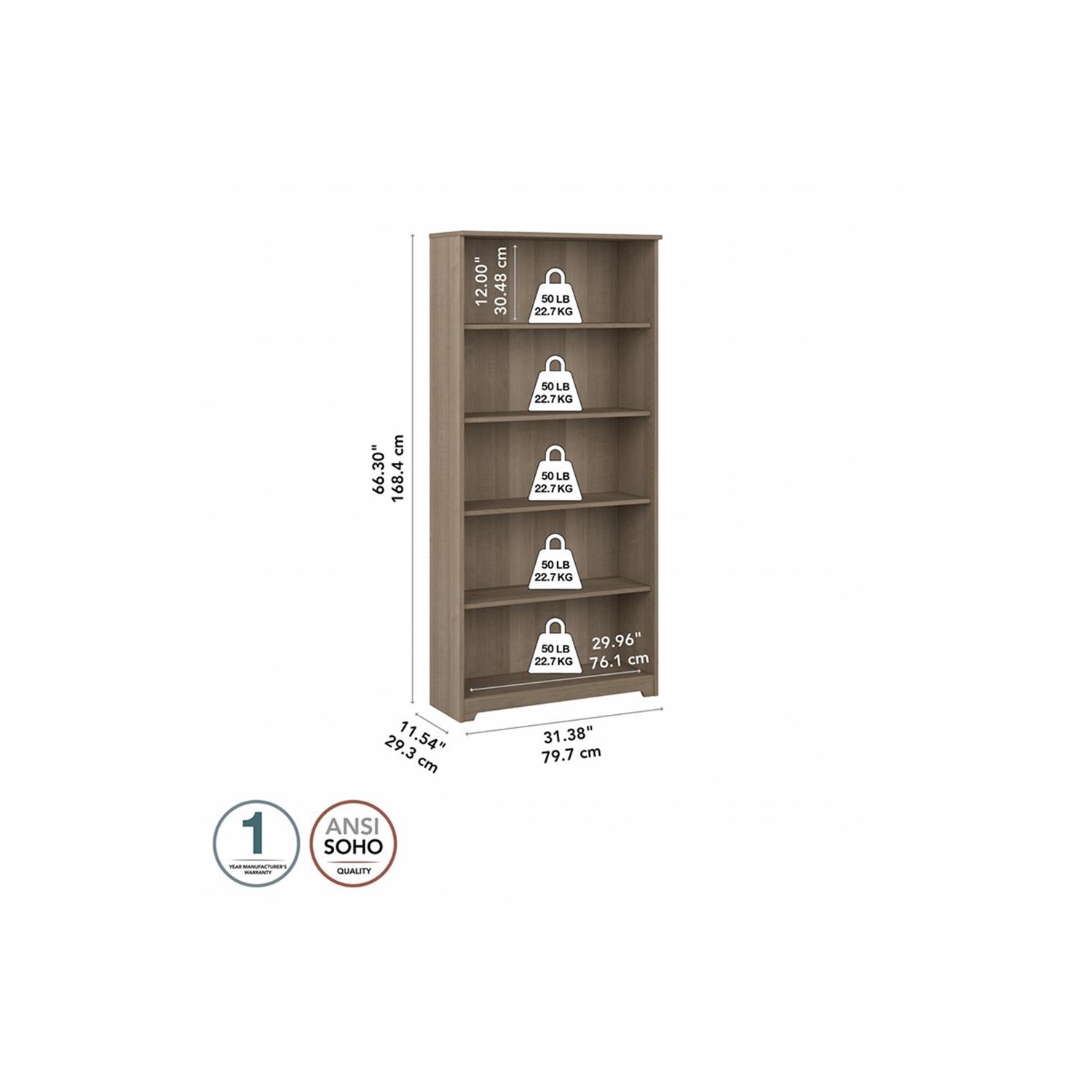 Bush Business Furniture – Bibliothèque à 5 tablettes Cabot gris cendré - Bois d'ingénierie