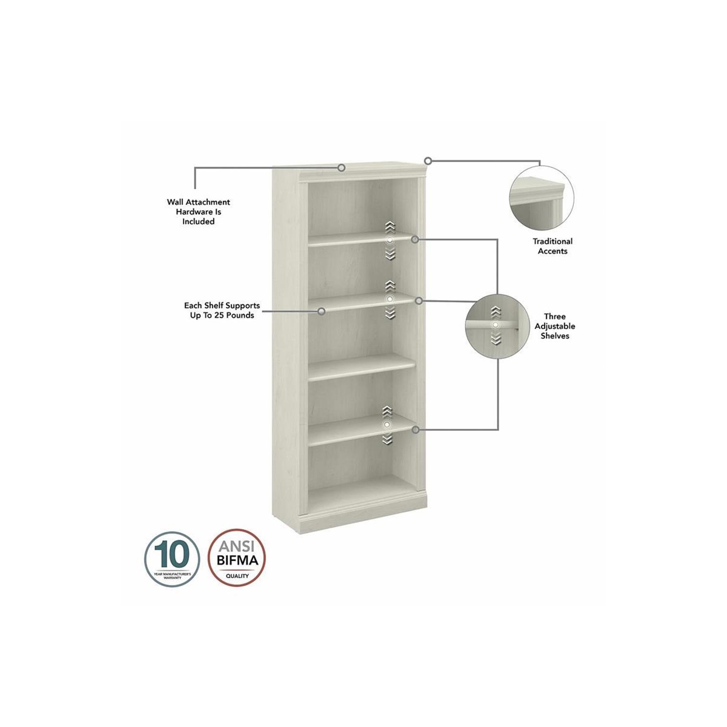 Saratoga Tall 5 Shelf Bookcase in Linen White Oak - Engineered Wood