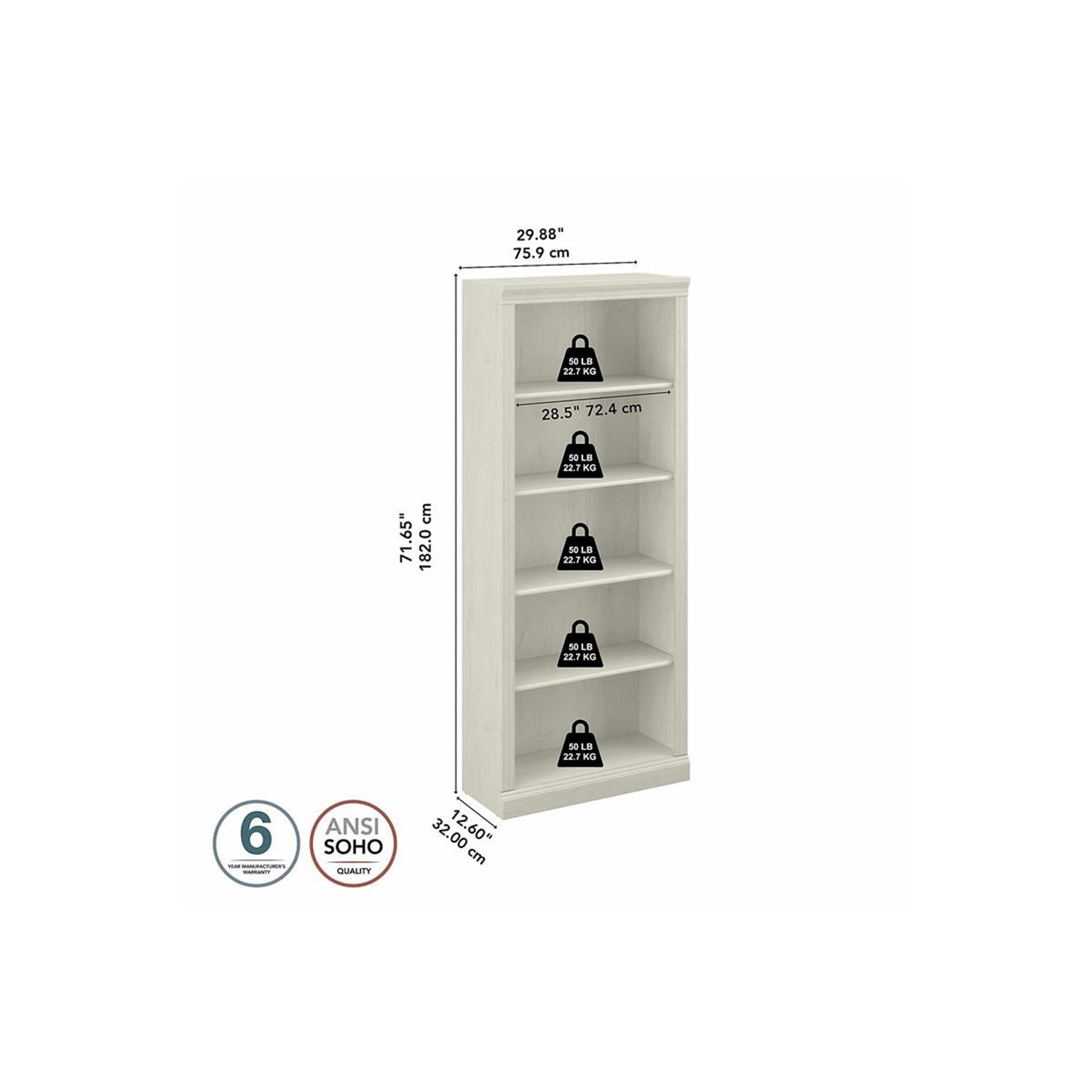 Saratoga Tall 5 Shelf Bookcase in Linen White Oak - Engineered Wood