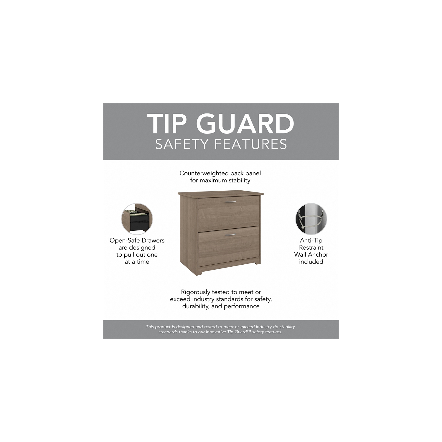 Cabot 2 Drawer Lateral File Cabinet in Ash Gray - Engineered Wood