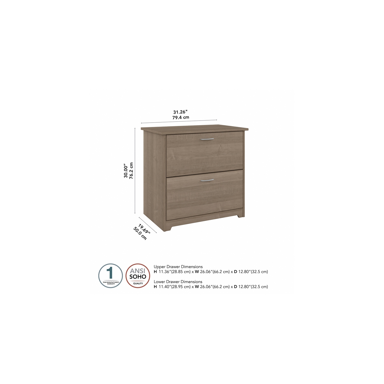 Cabot 2 Drawer Lateral File Cabinet in Ash Gray - Engineered Wood