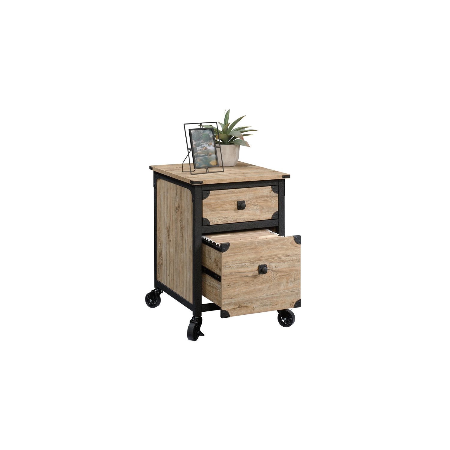 Sauder Steel River 2-Drawer Mobile File Cabinet in Milled Mesquite Beige