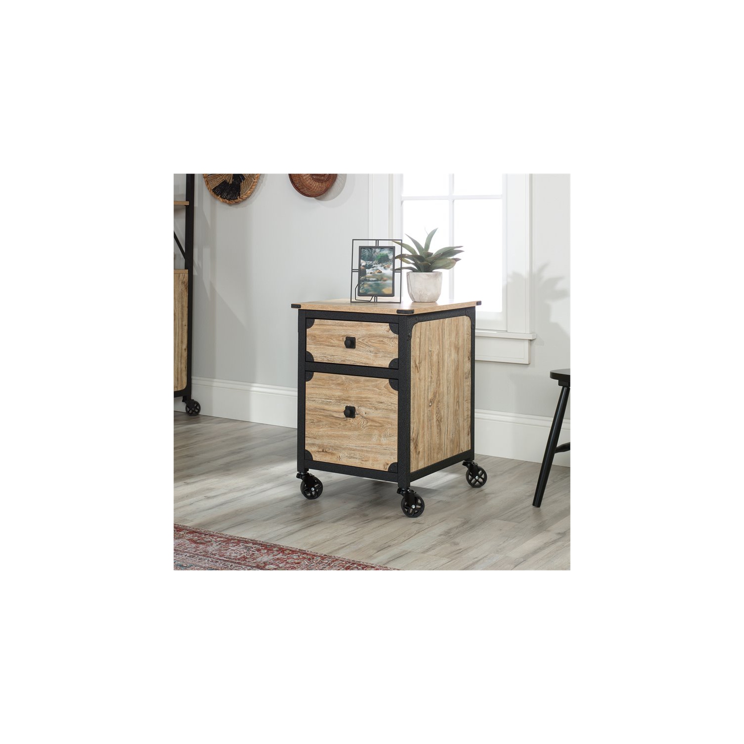 Sauder Steel River 2-Drawer Mobile File Cabinet in Milled Mesquite Beige