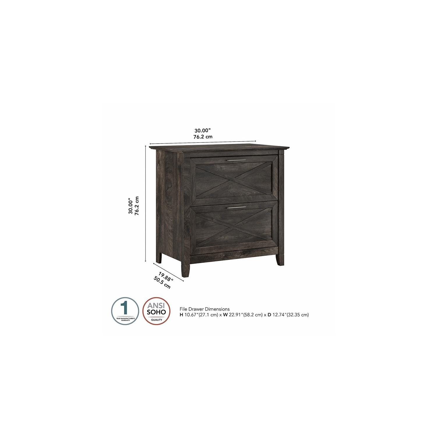 Key West 2 Drawer Lateral File Cabinet in Dark Gray Hickory - Engineered Wood