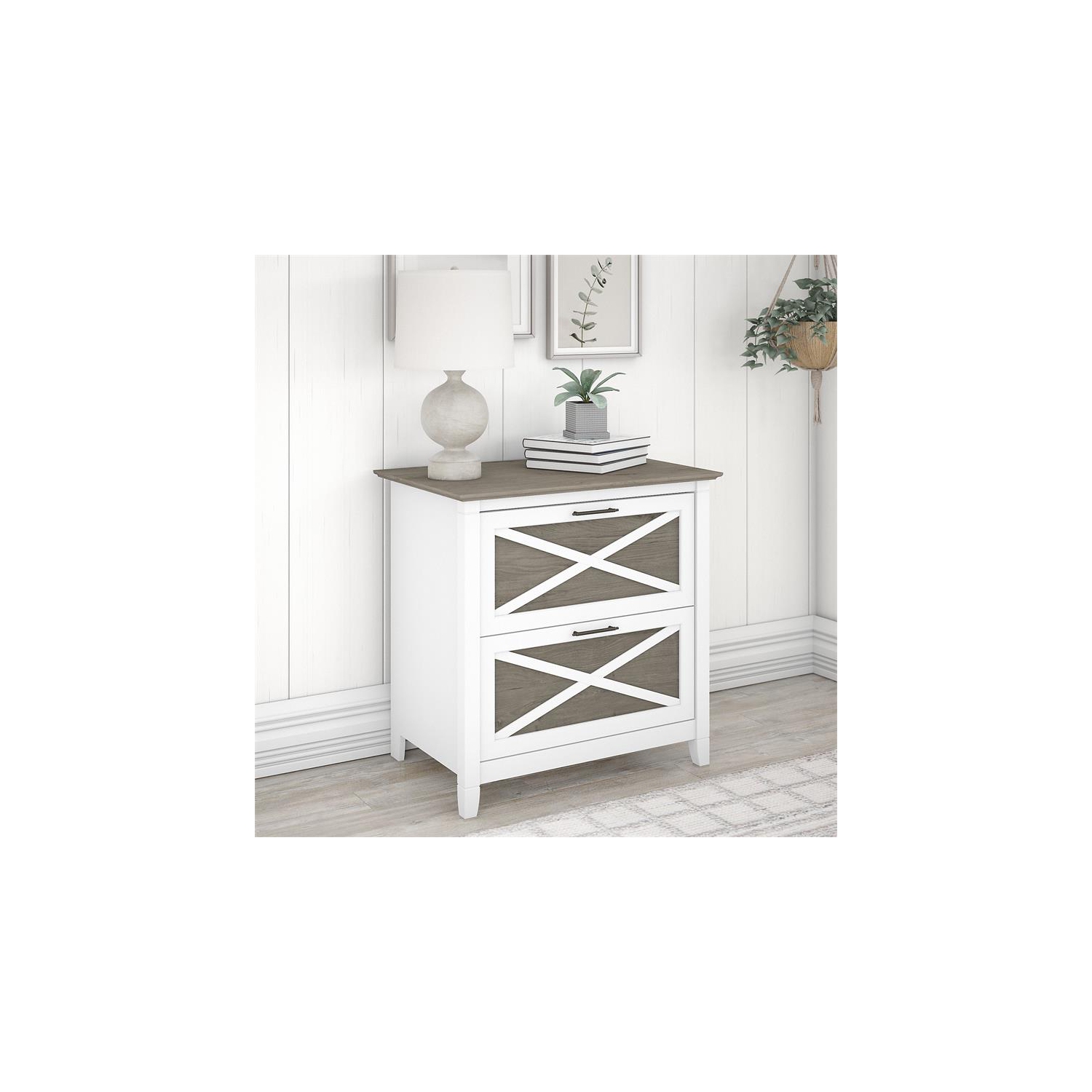 Bush Furniture Key West 2 Drawer File Cabinet in White & Gray