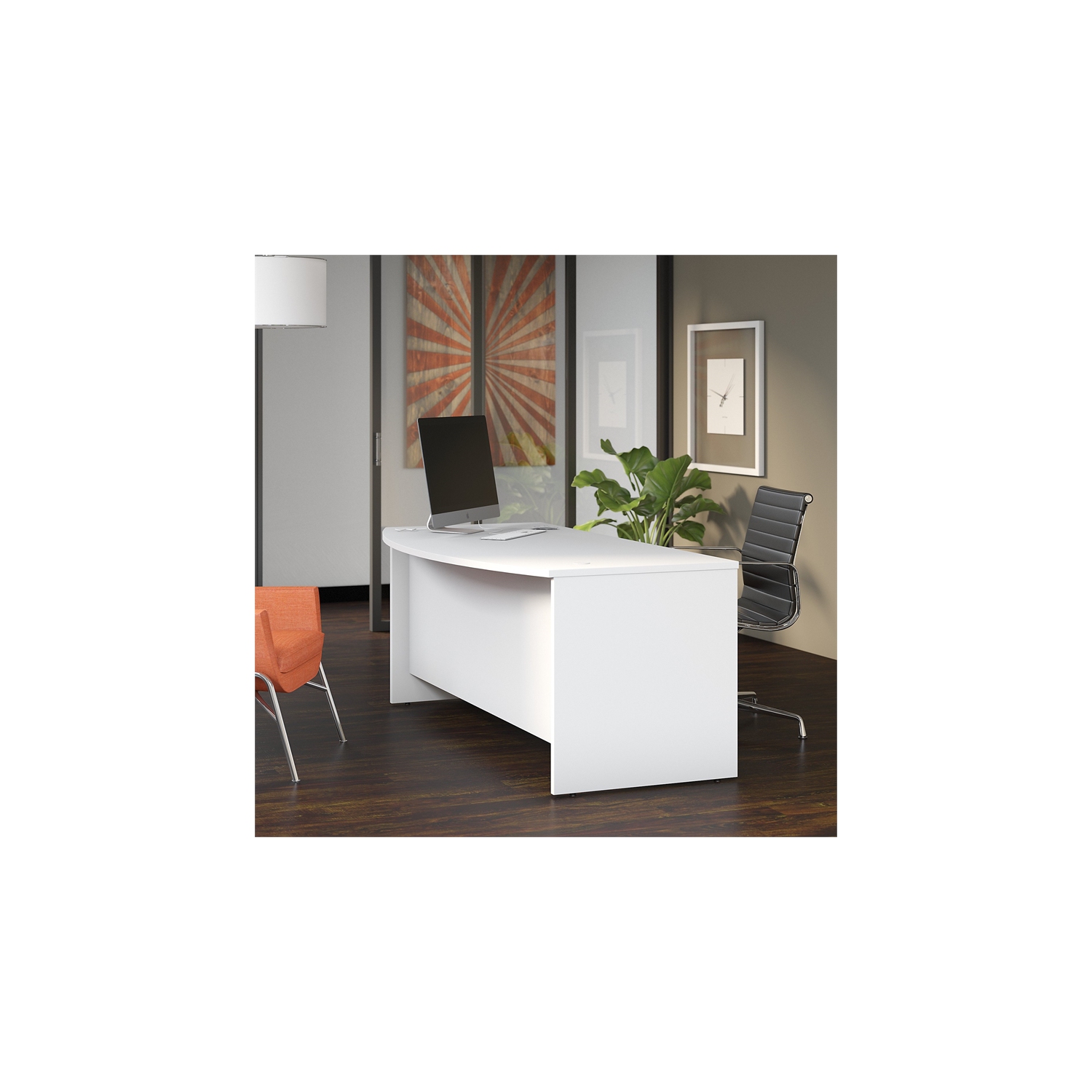 Studio C 72W x 36D Bow Front Desk in White - Engineered Wood