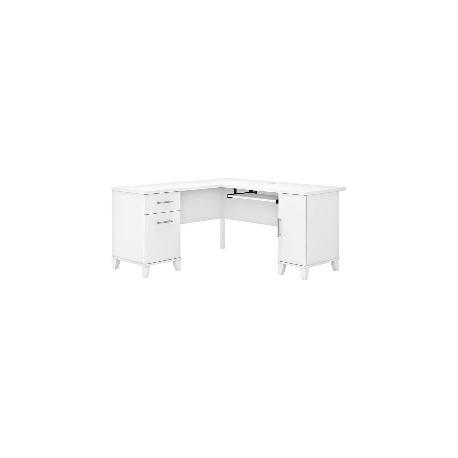 Somerset 60W L Shaped Desk with Storage in White - Engineered Wood