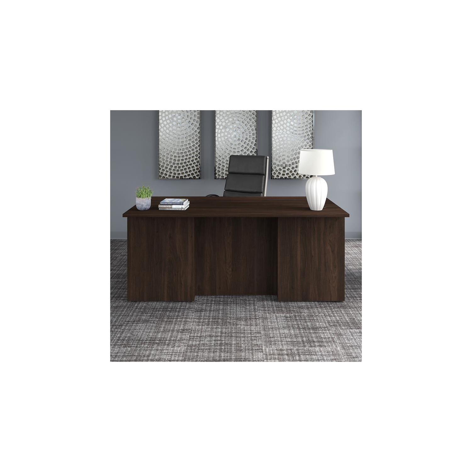 Office 500 72W x 36D Executive Desk in Black Walnut - Engineered Wood