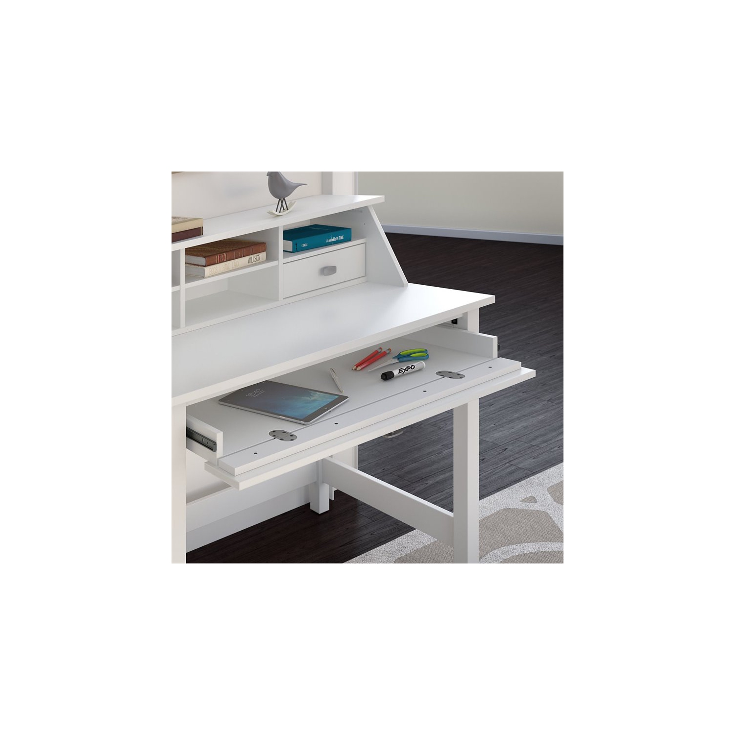 Bush Furniture Broadview Computer Desk with 2 Drawer Pedestal and Organizer in White
