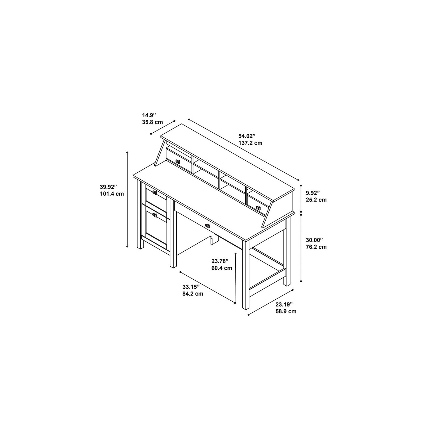 Bush Furniture Broadview Computer Desk with 2 Drawer Pedestal and Organizer in White