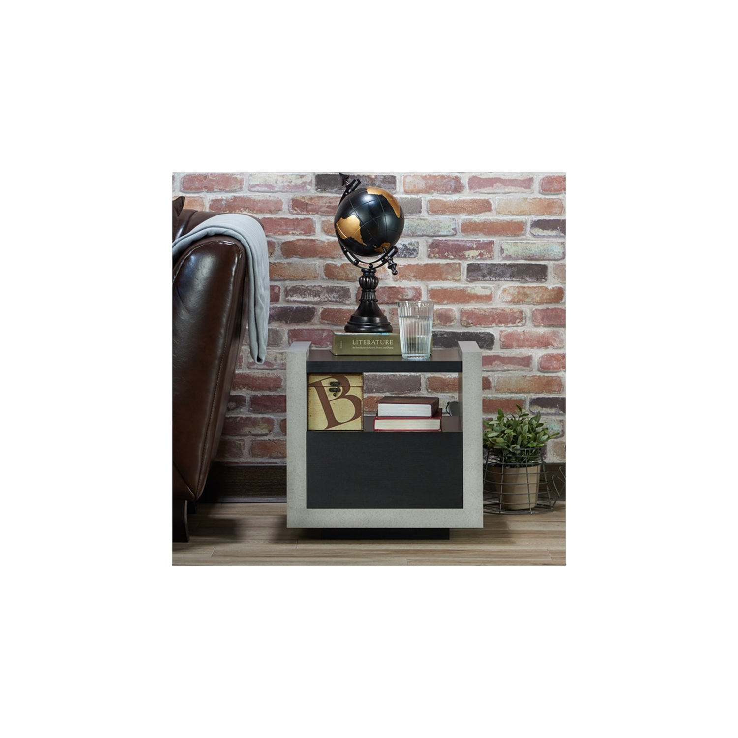 Bowery Hill Modern Wood Storage End Table in Black