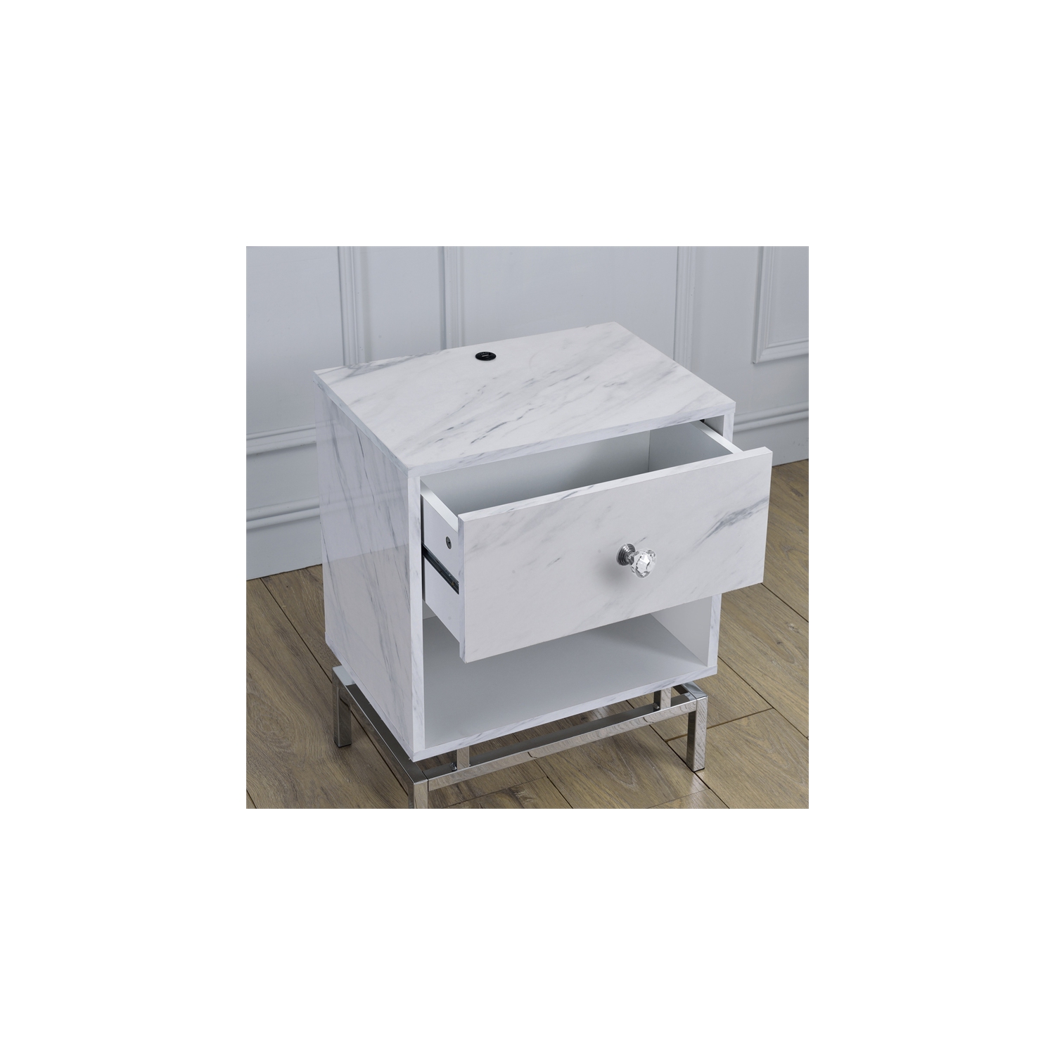 Bowery Hill Contemporary Wood 1-Drawer End Table in White Marble