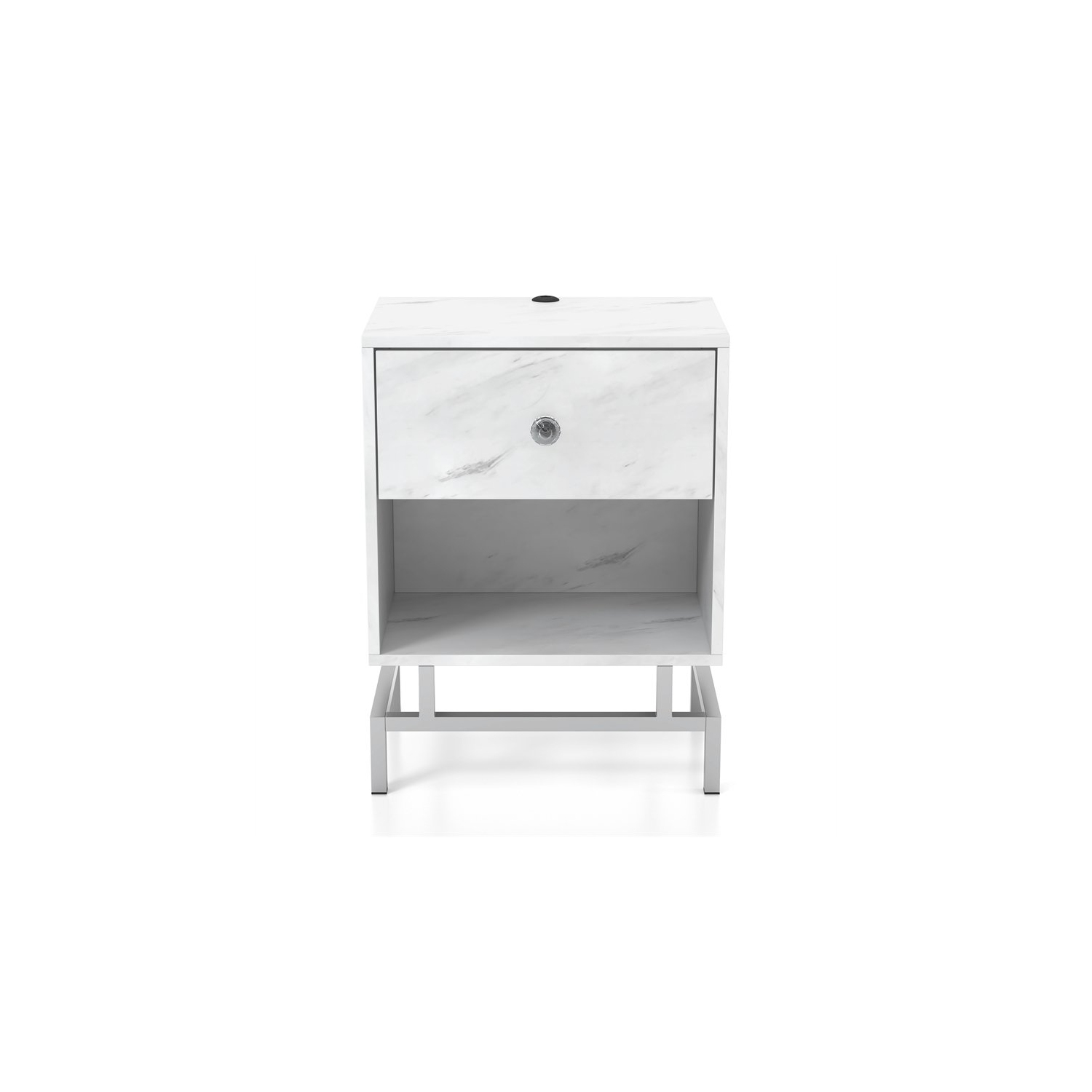 Bowery Hill Contemporary Wood 1-Drawer End Table in White Marble