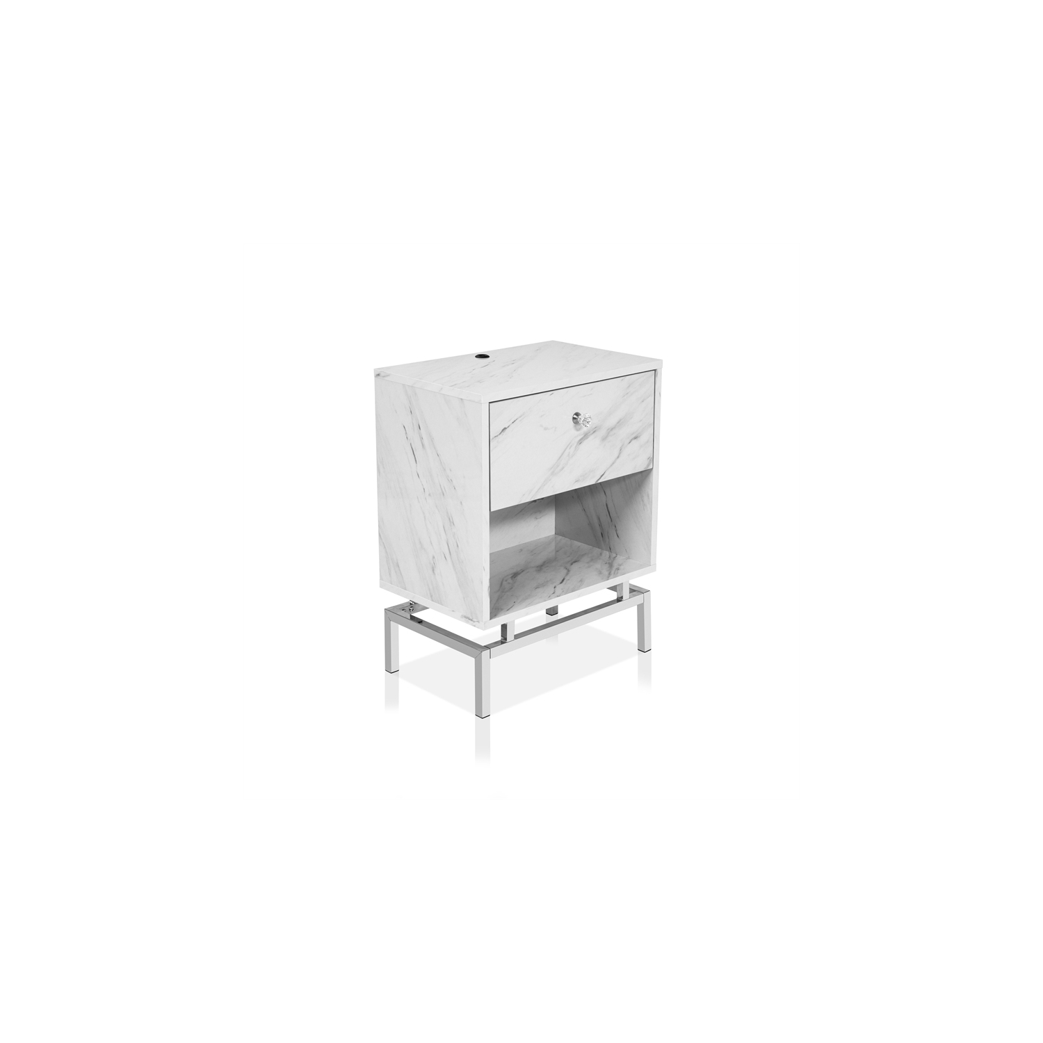 Bowery Hill Contemporary Wood 1-Drawer End Table in White Marble
