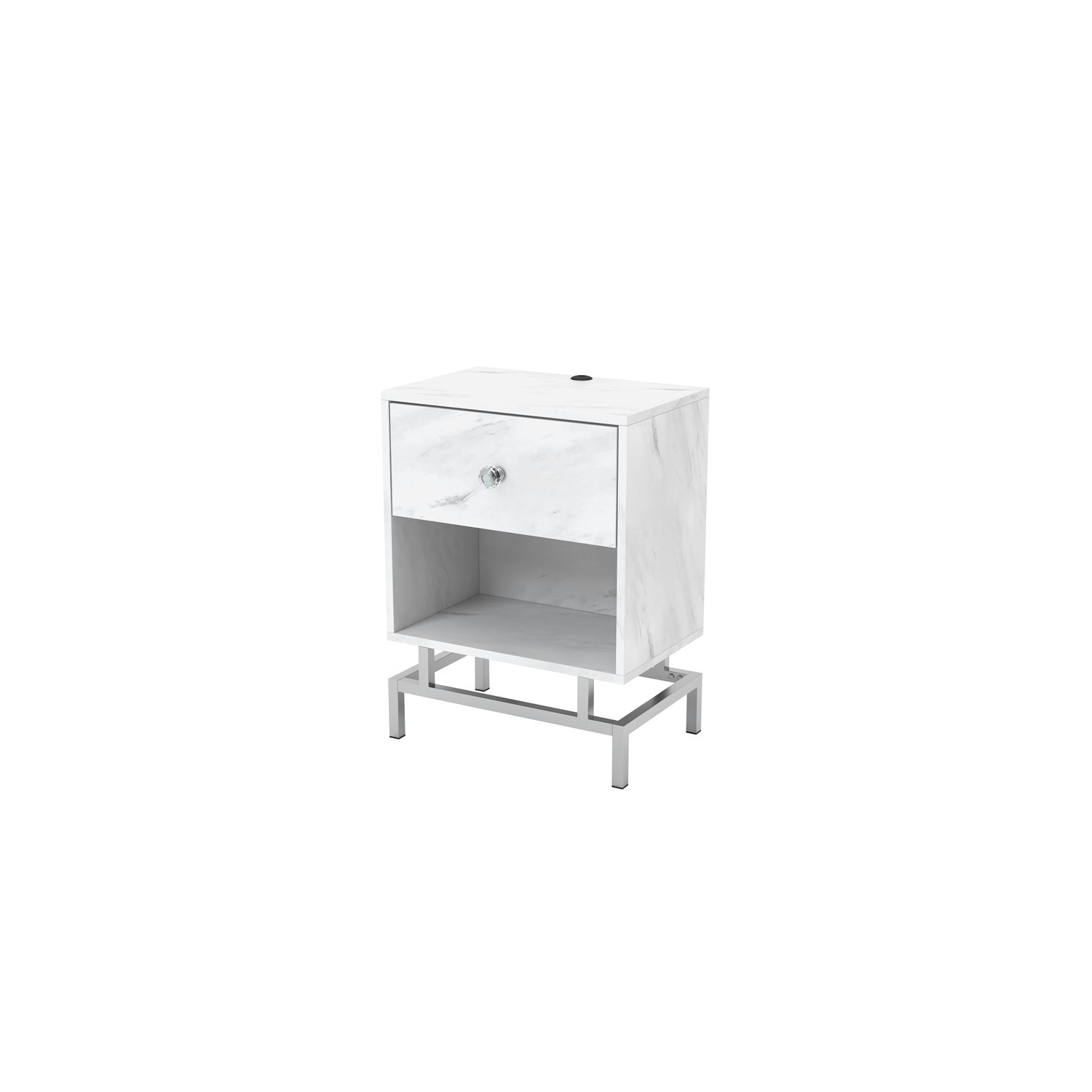 Bowery Hill Contemporary Wood 1-Drawer End Table in White Marble