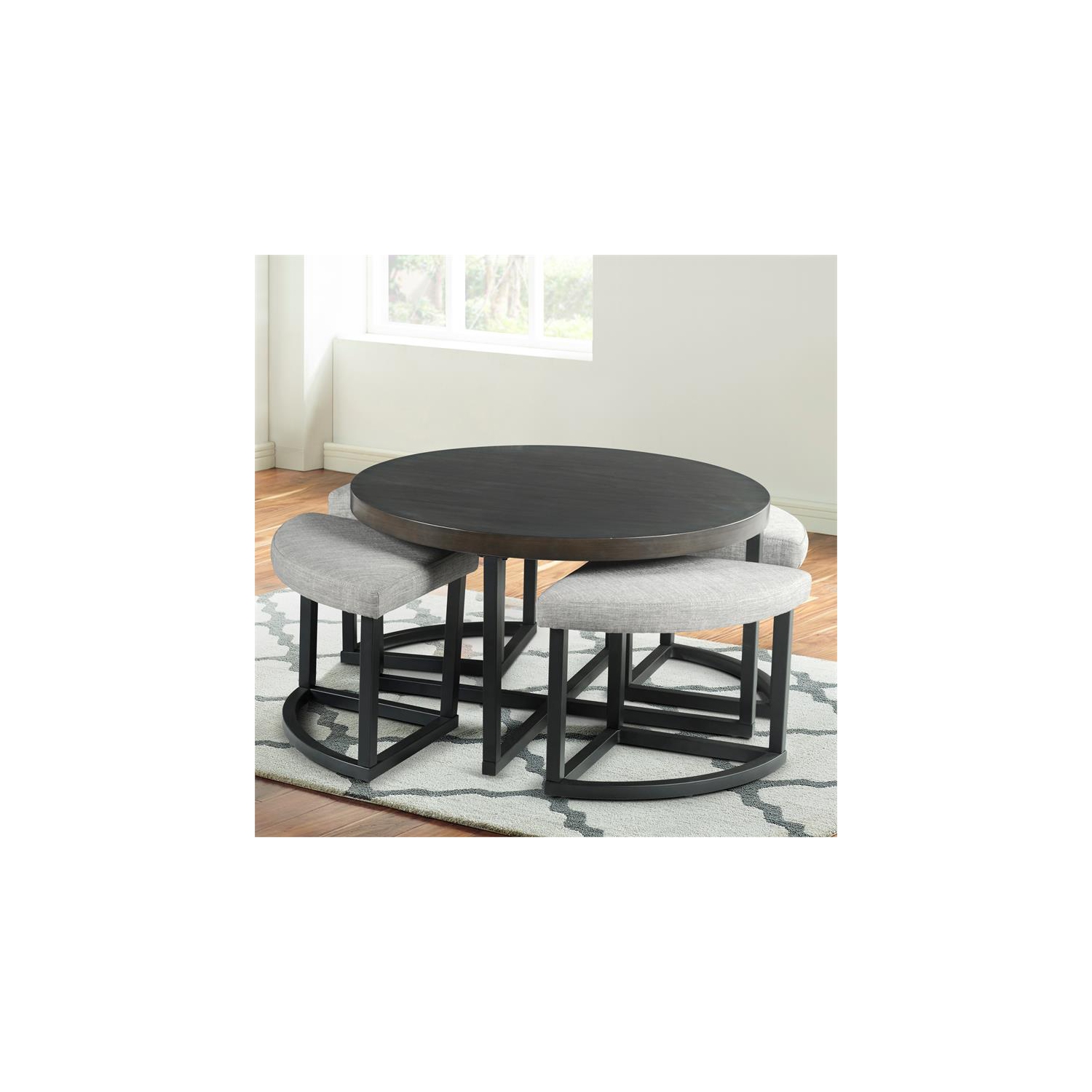 Steve Silver Yukon Black Metal Base Coffee Table with Stools